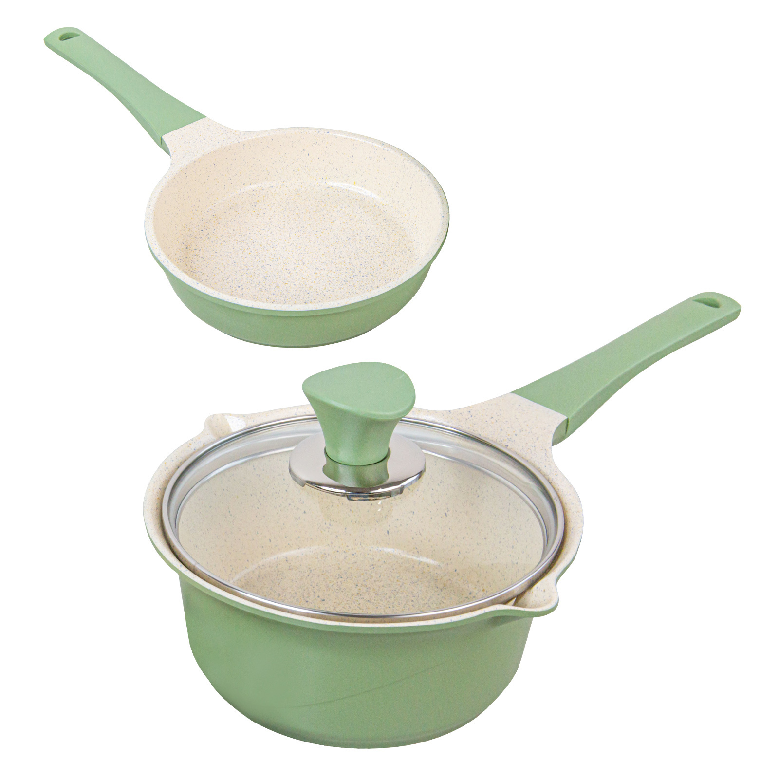 16cm Sauce Pot and Stone Frypan with a Lid - OLIVE