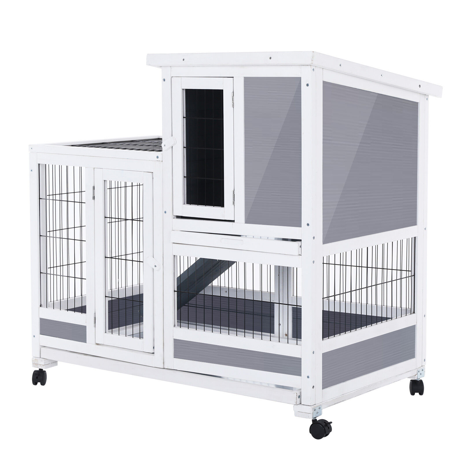 2 Storey Rabbit Hutch with Wheels PVC Roof HOPKINS 