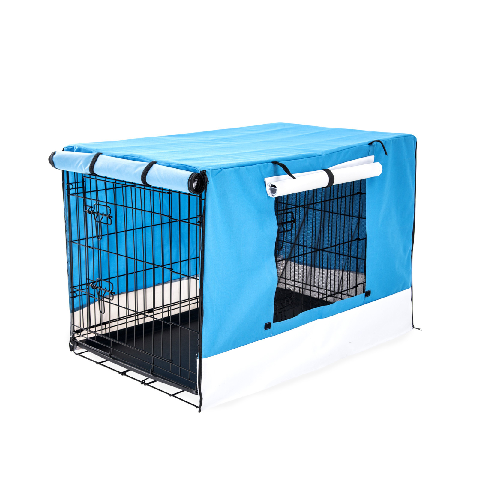 24in Foldable Wire Dog Cage with Tray + BLUE Cover