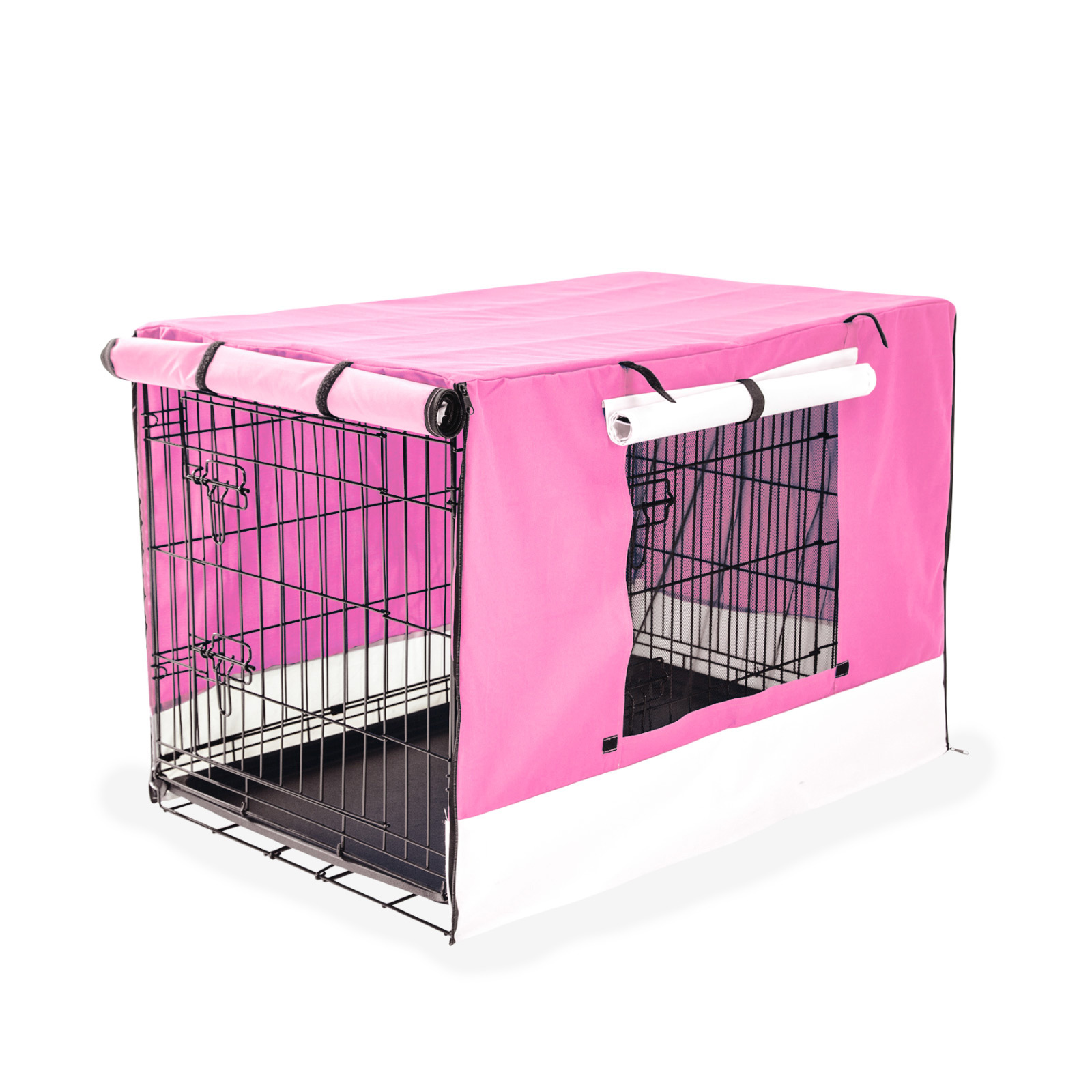 30in Foldable Wire Dog Cage with Tray + PINK Cover
