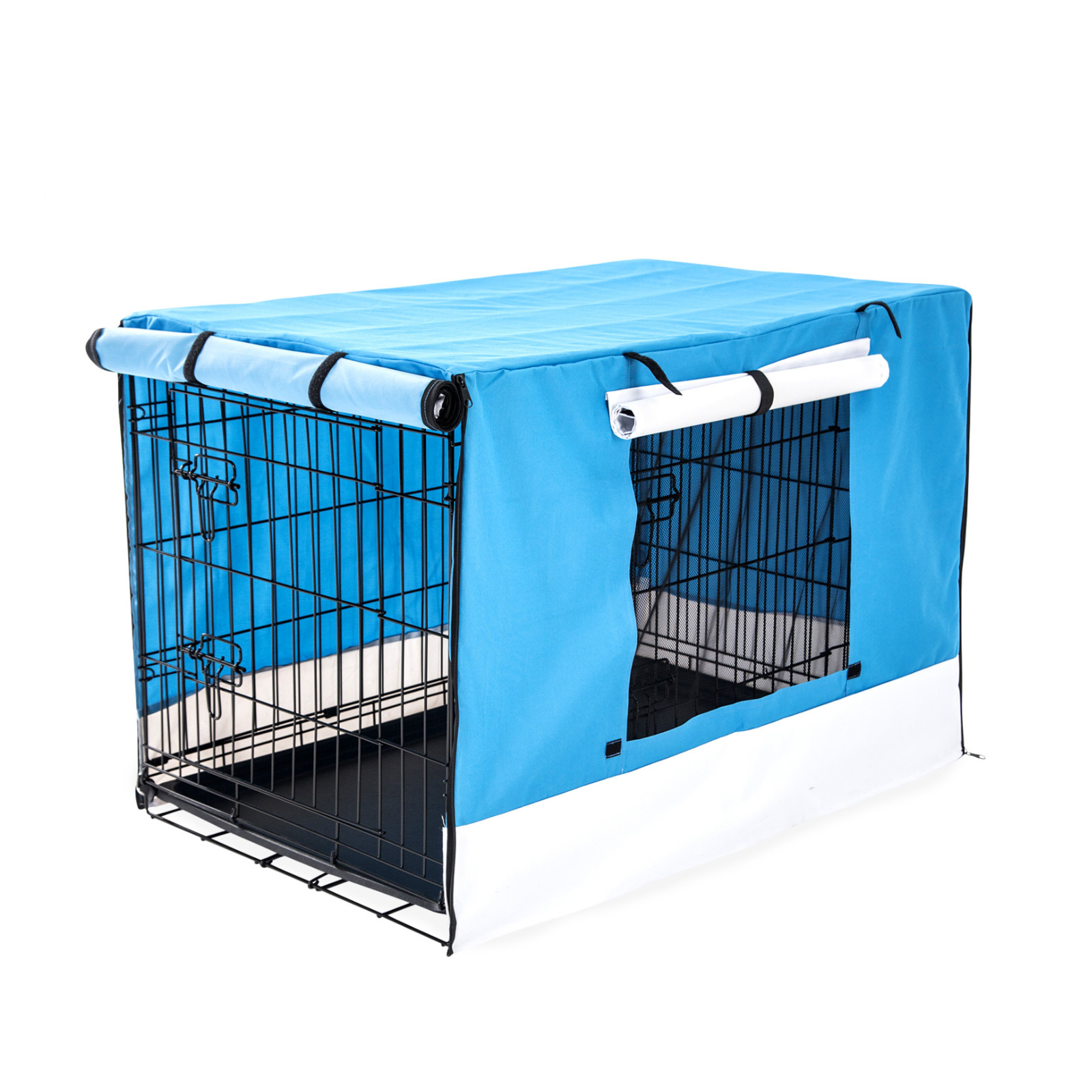 36in Foldable Wire Dog Cage with Tray + BLUE Cover