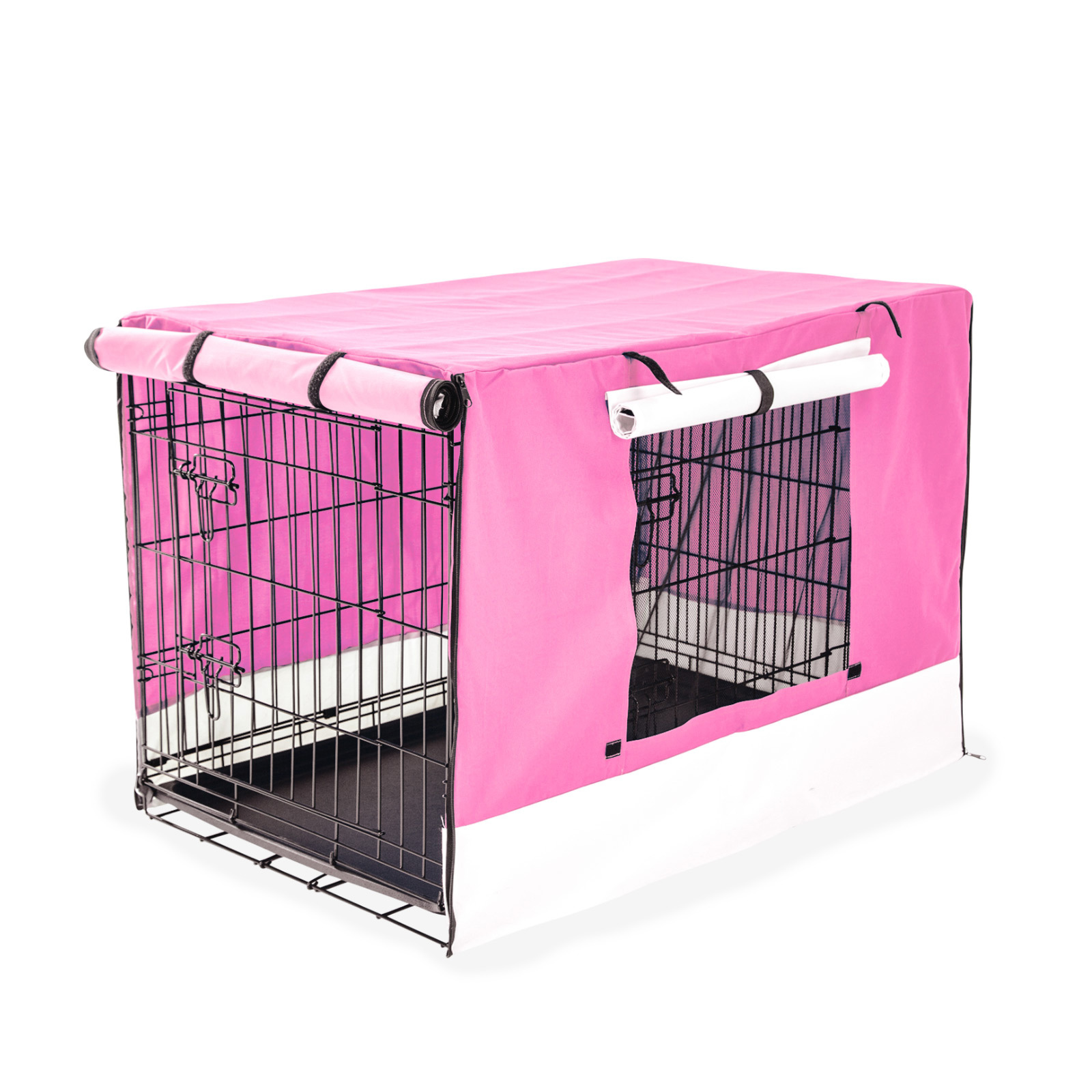 36in Foldable Wire Dog Cage with Tray + PINK Cover