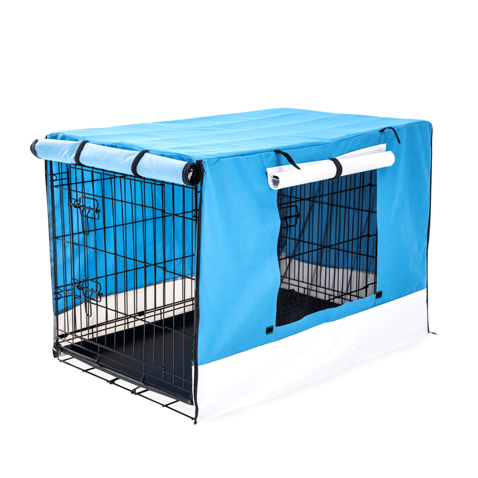 42in Foldable Wire Dog Cage with Tray + BLUE Cover