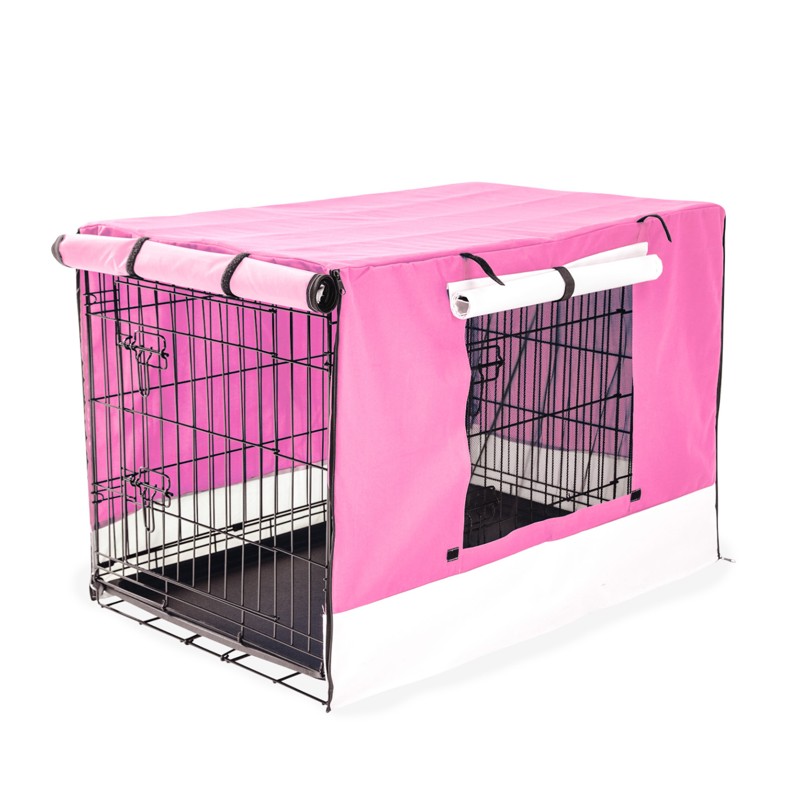 42in Foldable Wire Dog Cage with Tray + PINK Cover