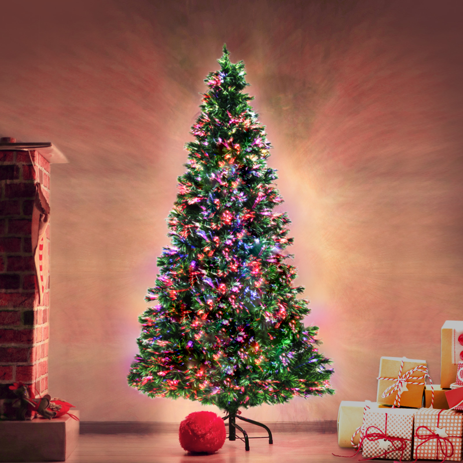 5Ft 213 Branches Fibre Optic LED Xmas Tree - MULTI COLOUR