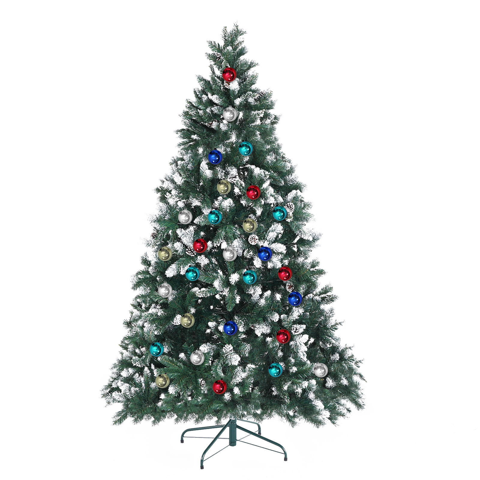 7Ft 210cm Snowy Xmas Tree Pine Cone Decor + Bauble Balls