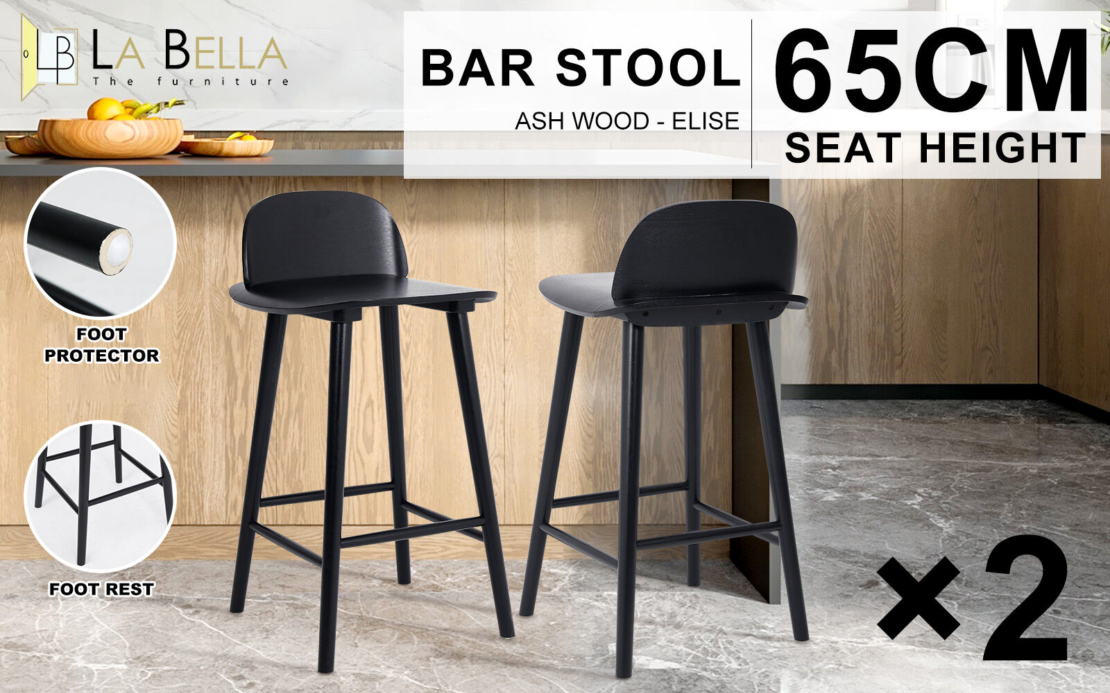 2X 4X Natural Wood Bar Stools 65cm - Kitchen Counter Barstool Scandinavian Chair - Picture 61 of 101