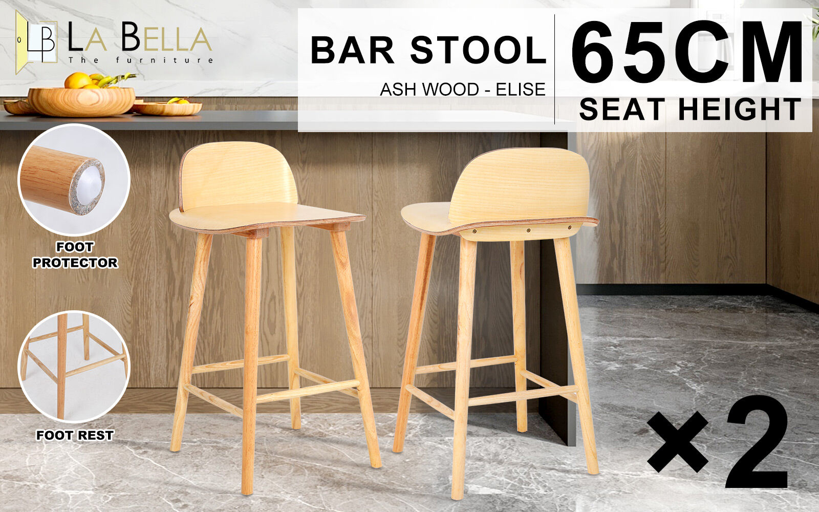 2X 4X Natural Wood Bar Stools 65cm - Kitchen Counter Barstool Scandinavian Chair - Picture 71 of 101