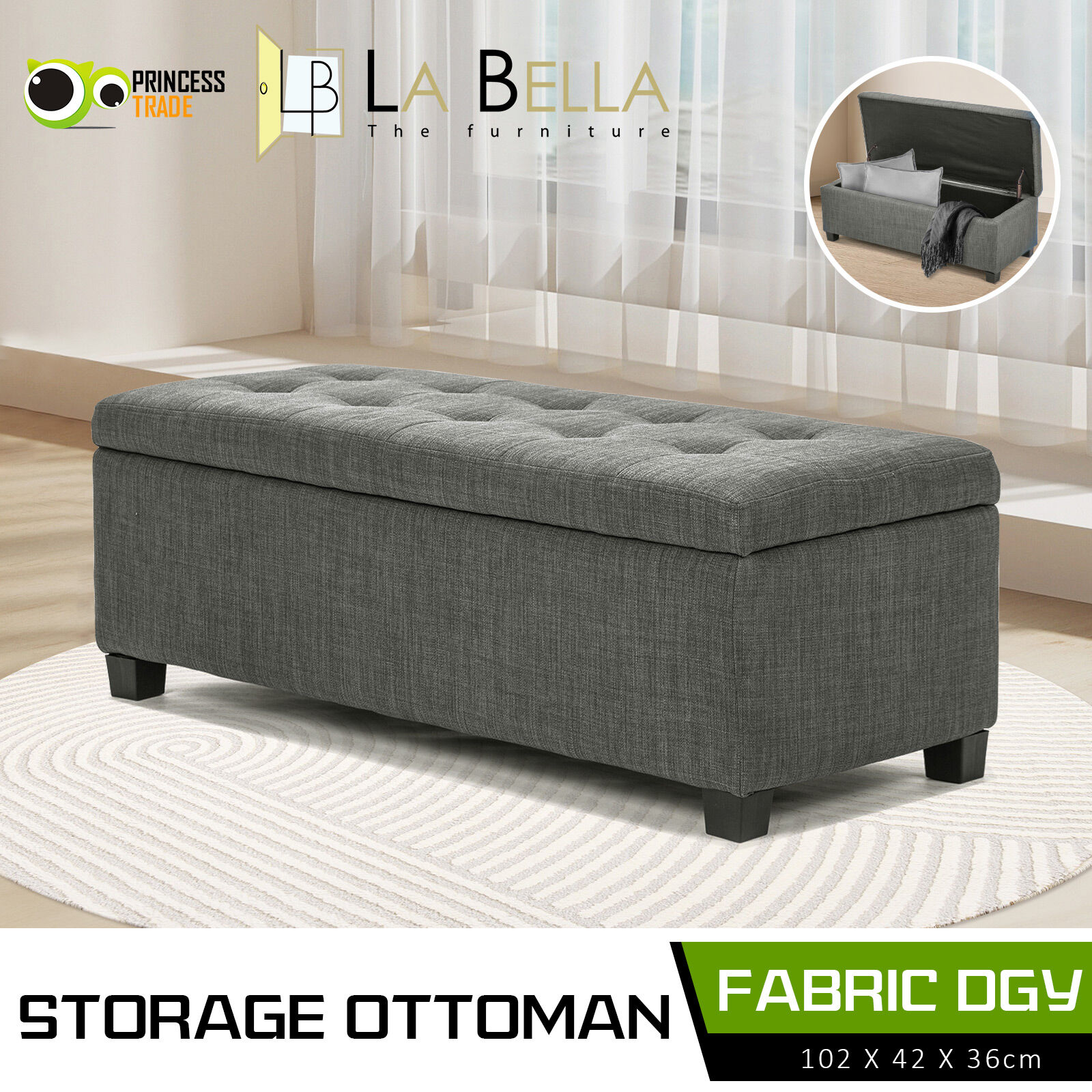 Storage Ottoman Blanket Box Linen Fabric Foot Stool Couch Bed LARGE - Picture 12 of 118