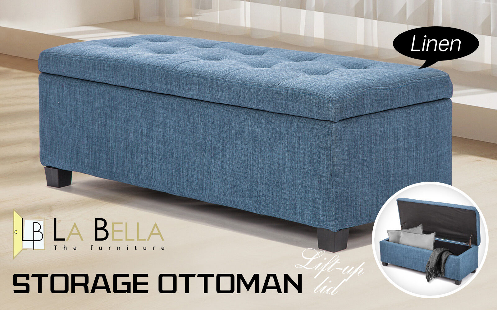 Storage Ottoman Blanket Box Linen Fabric Foot Stool Couch Bed LARGE - Picture 24 of 118