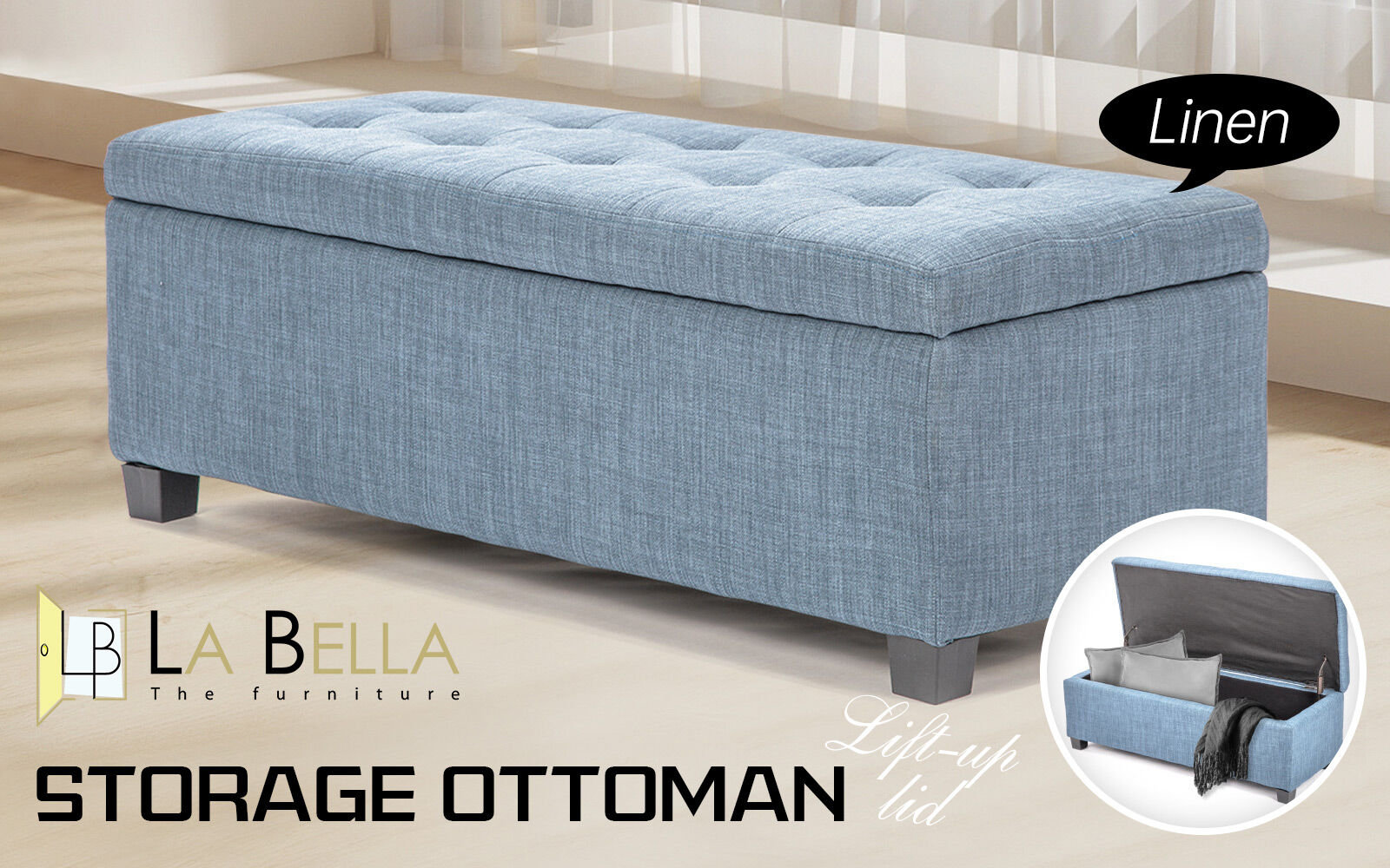 Storage Ottoman Blanket Box Linen Fabric Foot Stool Couch Bed LARGE - Picture 48 of 118