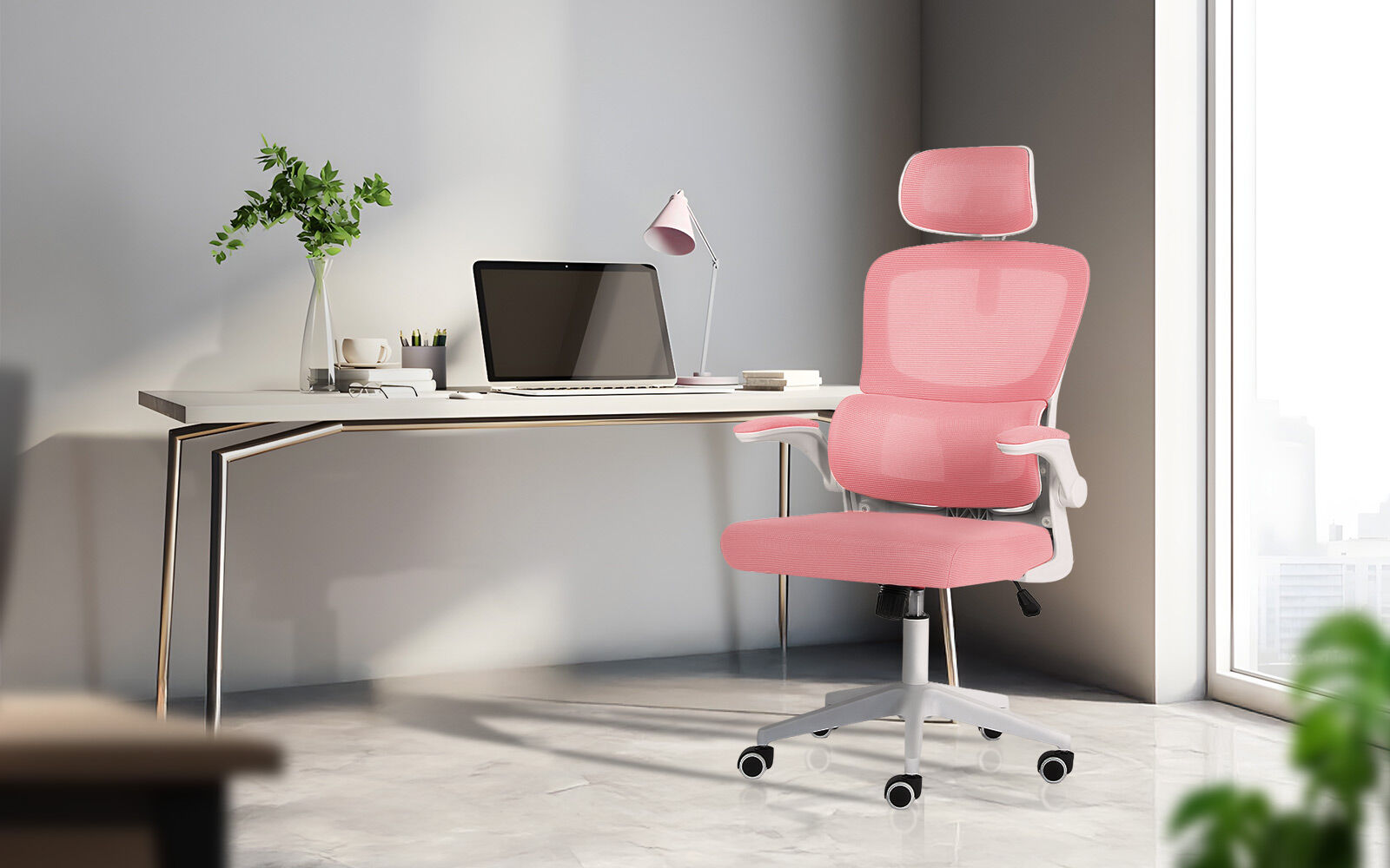 Ergonomic Mesh Office Chair, Lumbar Support, Adjust Headrest PINK/GREY/BLACK/B&W - Picture 36 of 75