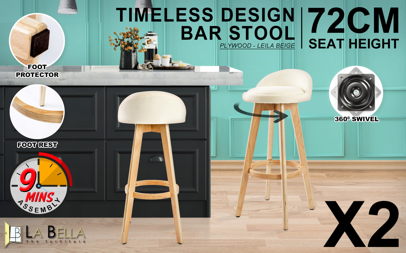 2X Wooden Bar Stool Barstools Dining Chair Kitchen Stools Swivel PU Fabric - Picture 32 of 210