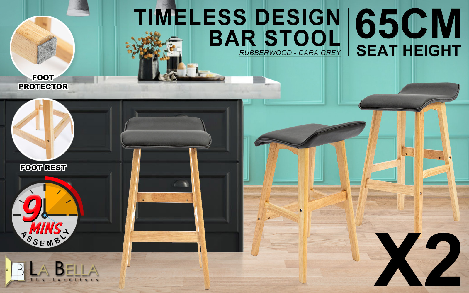 2X Wooden Bar Stool Barstools Dining Chair Kitchen Stools Swivel PU Fabric - Picture 80 of 210