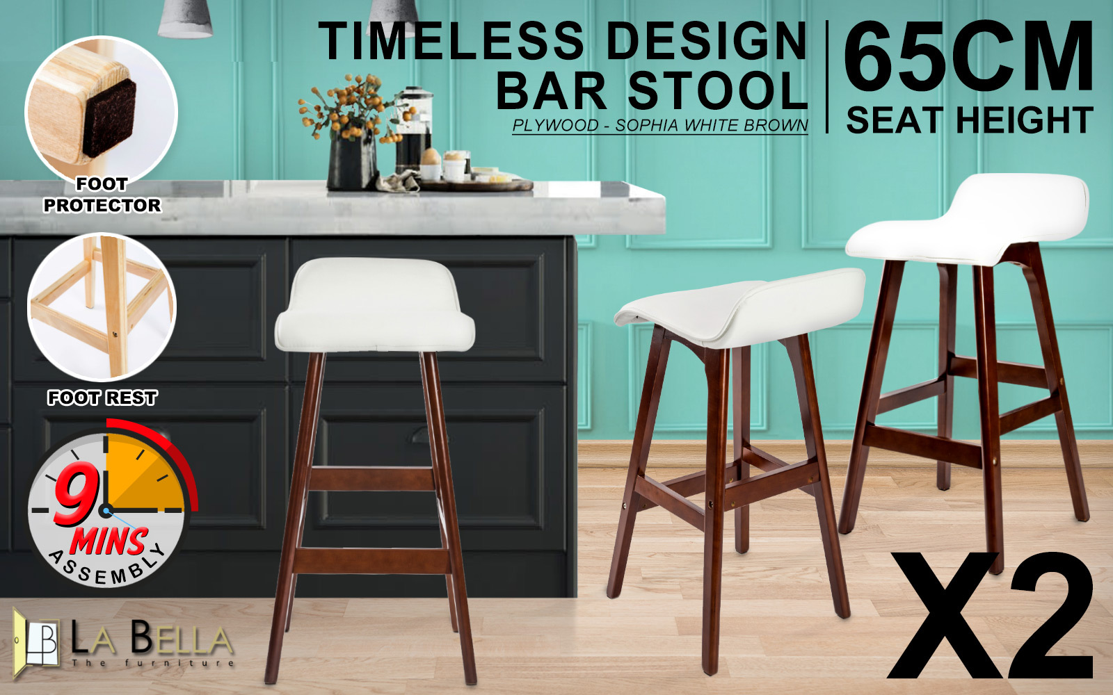 2X Wooden Bar Stool Barstools Dining Chair Kitchen Stools Swivel PU Fabric - Picture 92 of 210