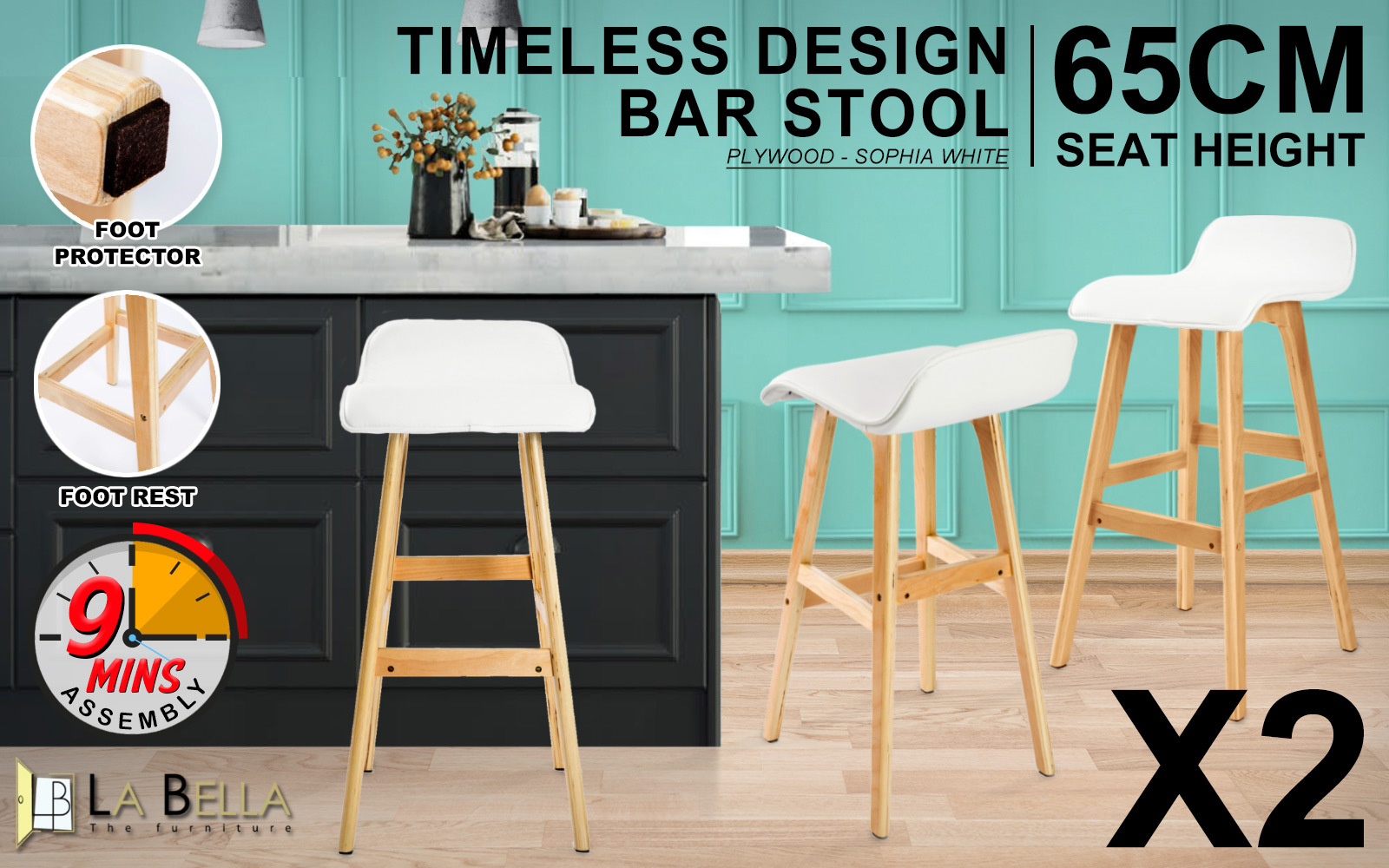 2X Wooden Bar Stool Barstools Dining Chair Kitchen Stools Swivel PU Fabric - Picture 104 of 210
