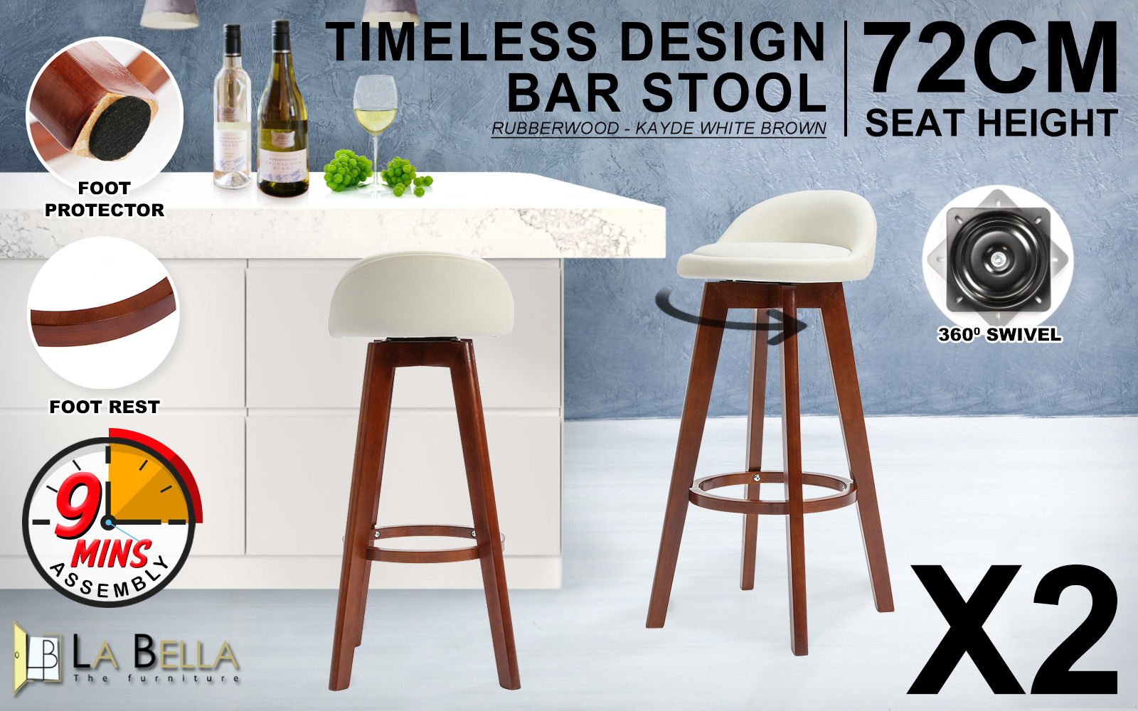 2X Wooden Bar Stool Barstools Dining Chair Kitchen Stools Swivel PU Fabric - Picture 116 of 210