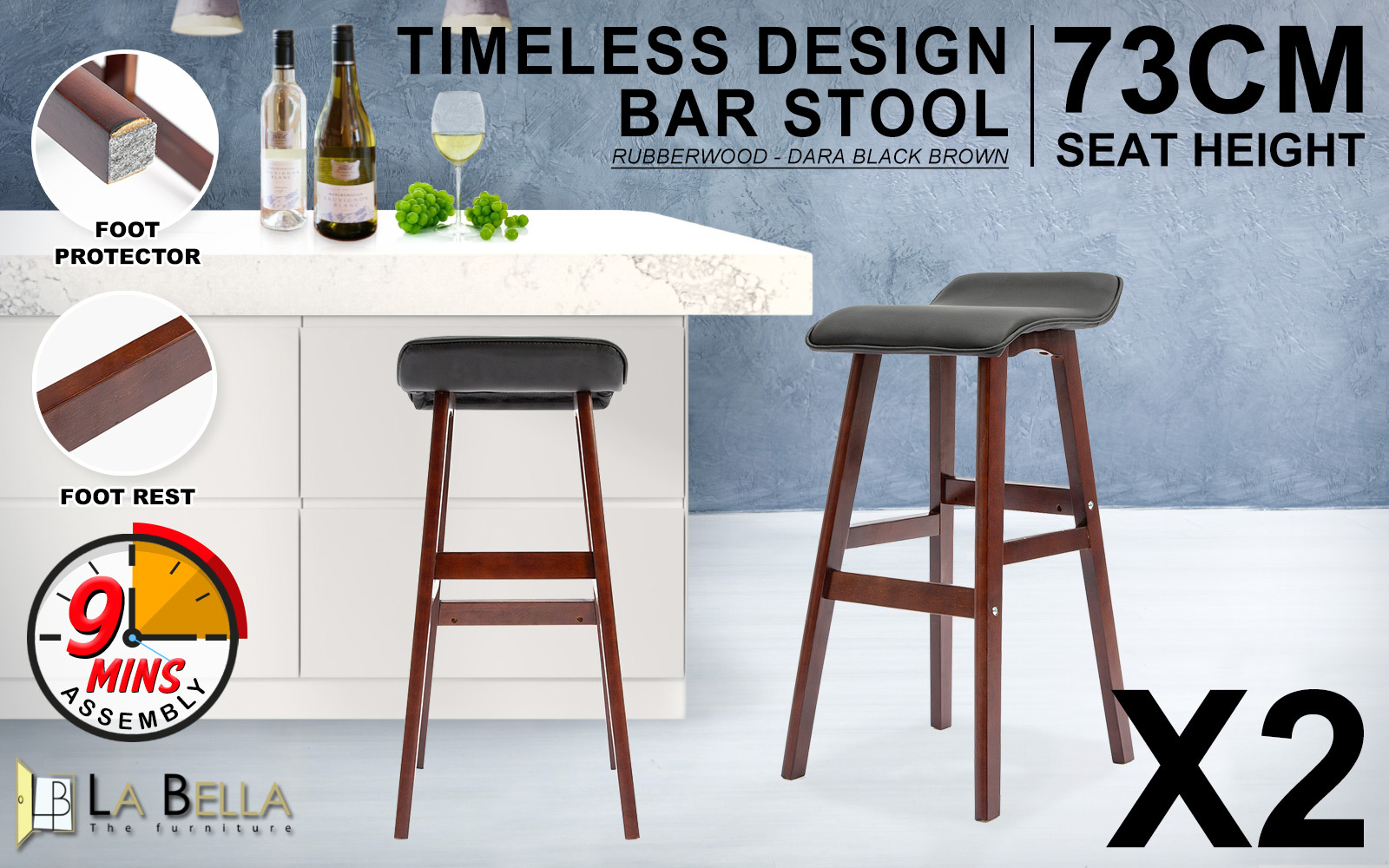 2X Wooden Bar Stool Barstools Dining Chair Kitchen Stools Swivel PU Fabric - Picture 128 of 210