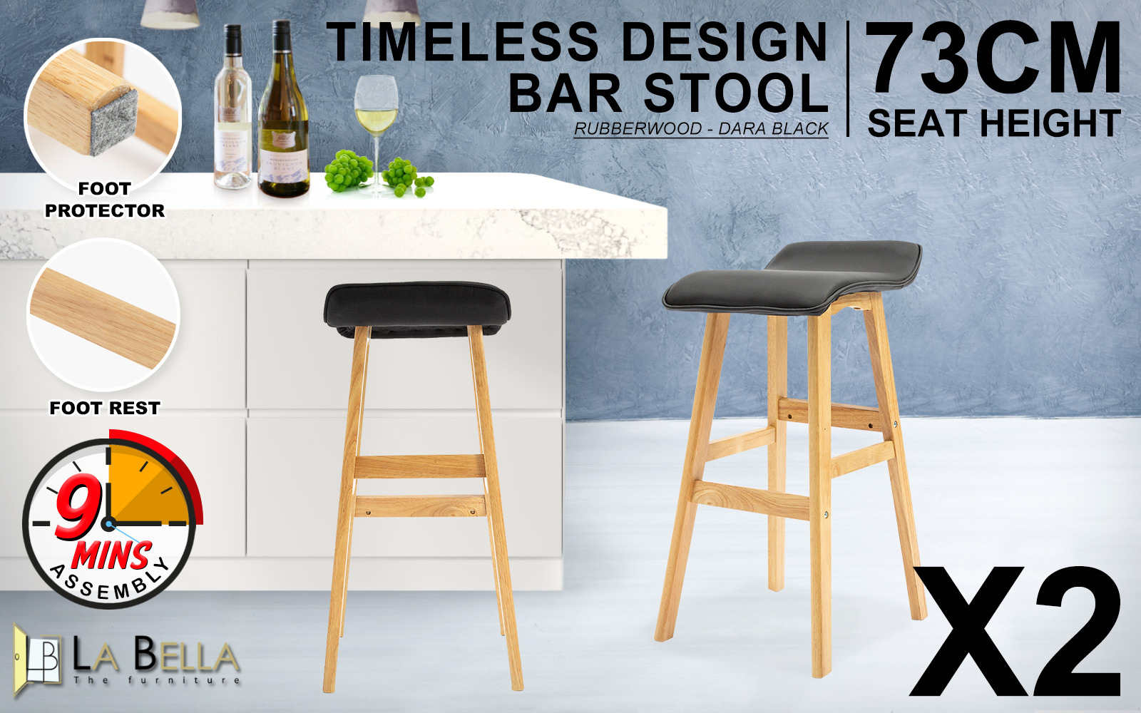 2X Wooden Bar Stool Barstools Dining Chair Kitchen Stools Swivel PU Fabric - Picture 140 of 210
