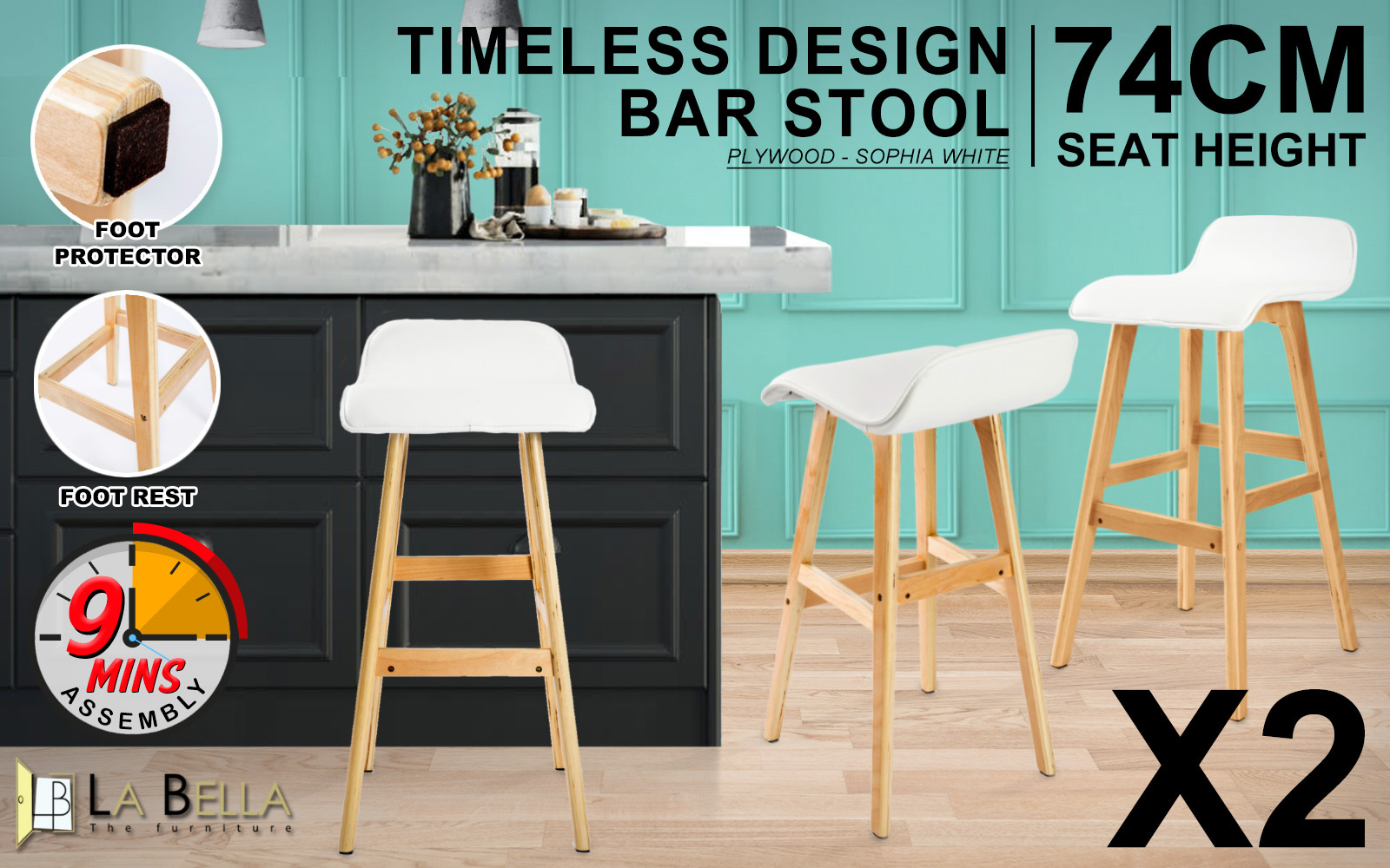 2X Wooden Bar Stool Barstools Dining Chair Kitchen Stools Swivel PU Fabric - Picture 152 of 210