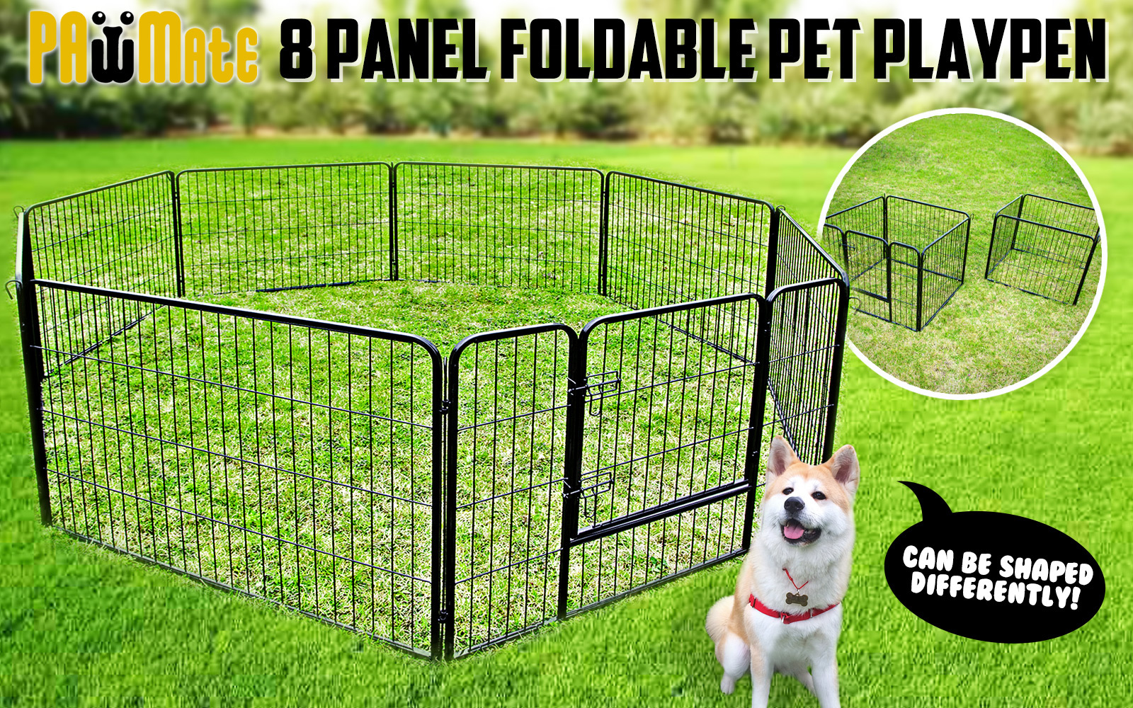 31" / 32" / 40" 8 Panel Pet Playpen Portable Exercise Cage Fence