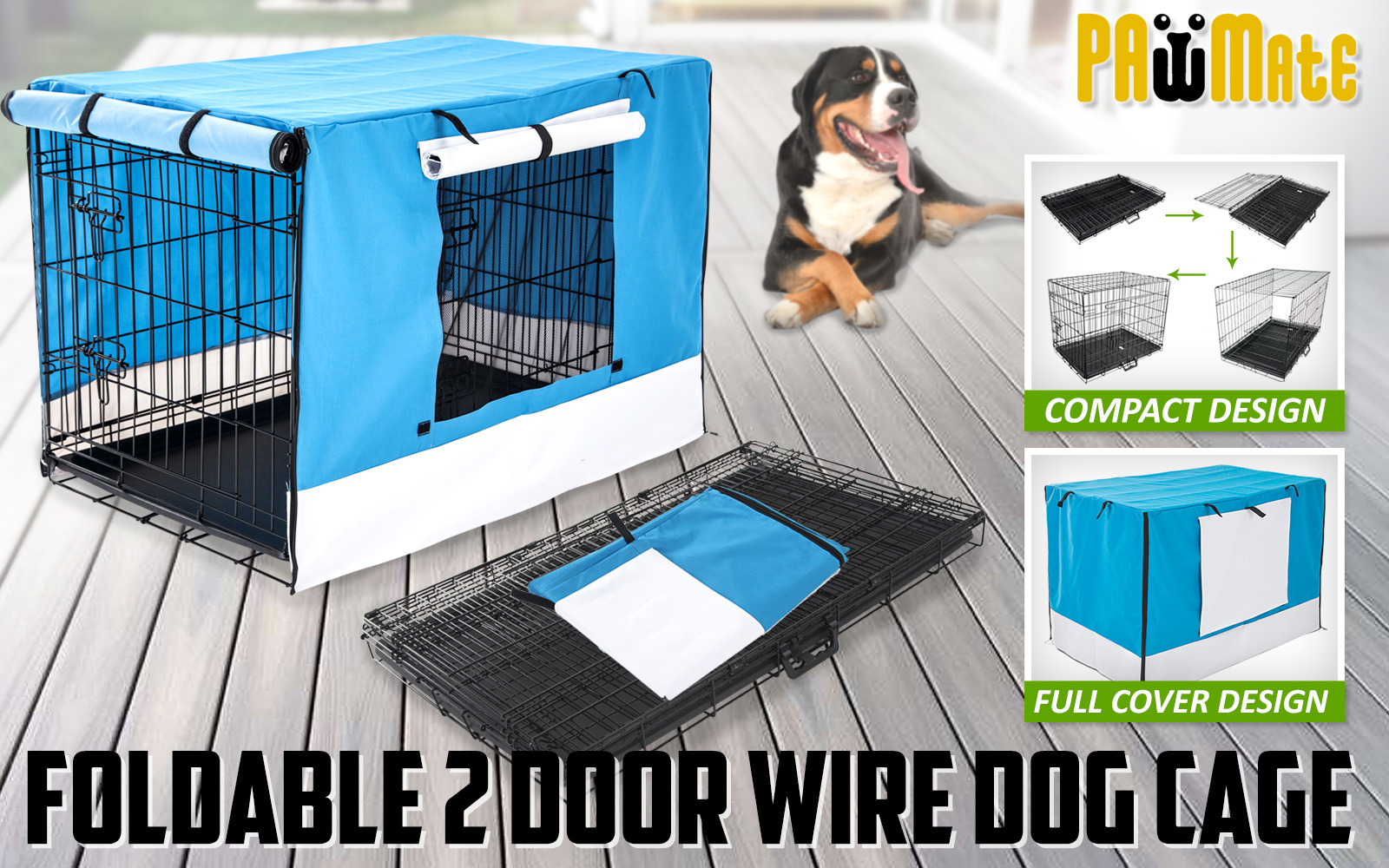 Dog Cat Pet Cage Wire Kennel Crate Foldable Metal Tray Cover 24" 30" 36" 42" 48" - Picture 148 of 262