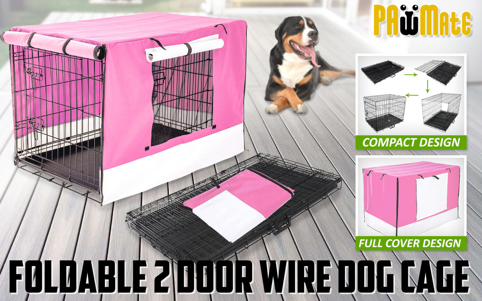 Dog Cat Pet Cage Wire Kennel Crate Foldable Metal Tray Cover 24" 30" 36" 42" 48" - Picture 151 of 262