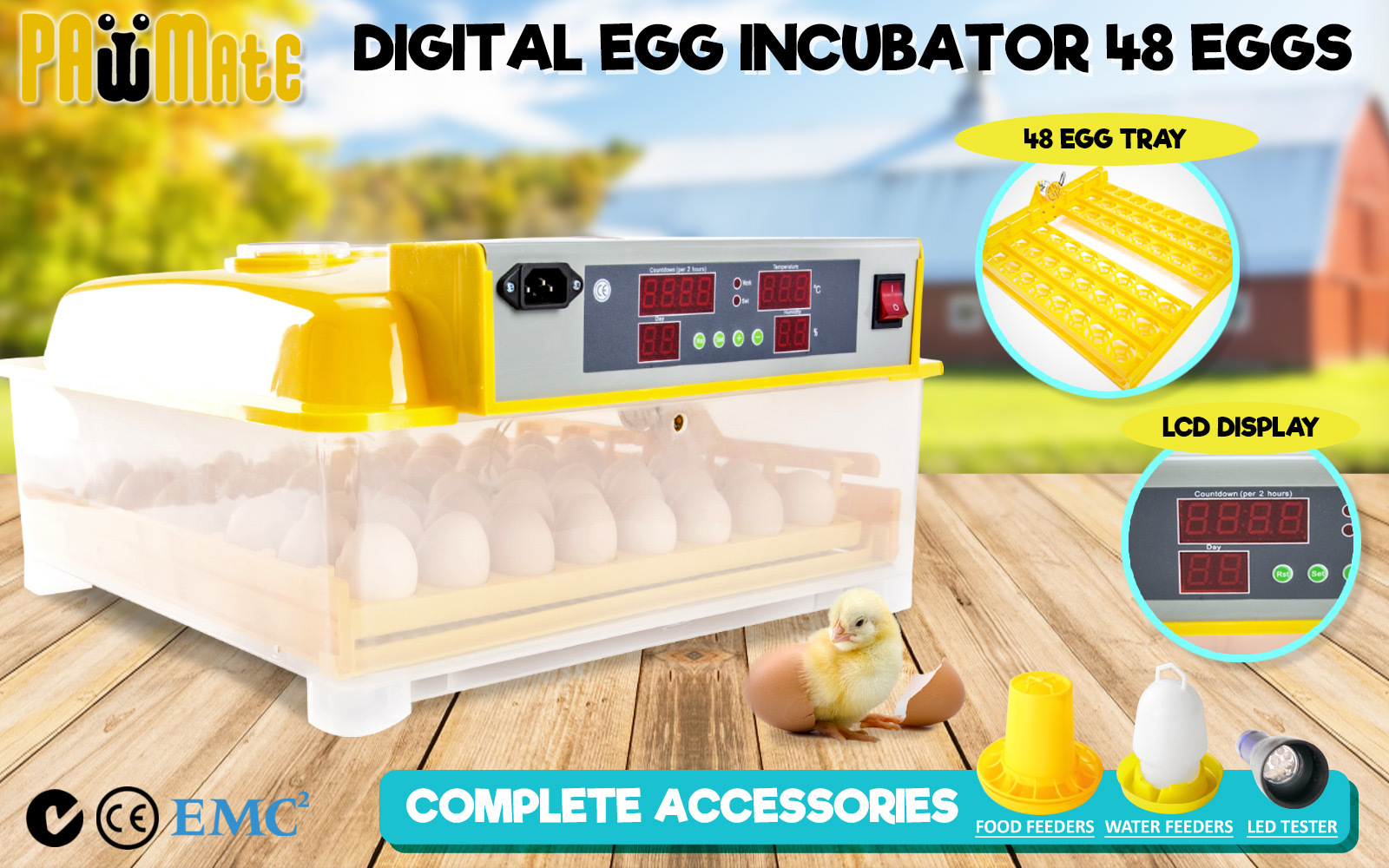 48 Eggs Digital Incubator With Tray - Paw Mate
