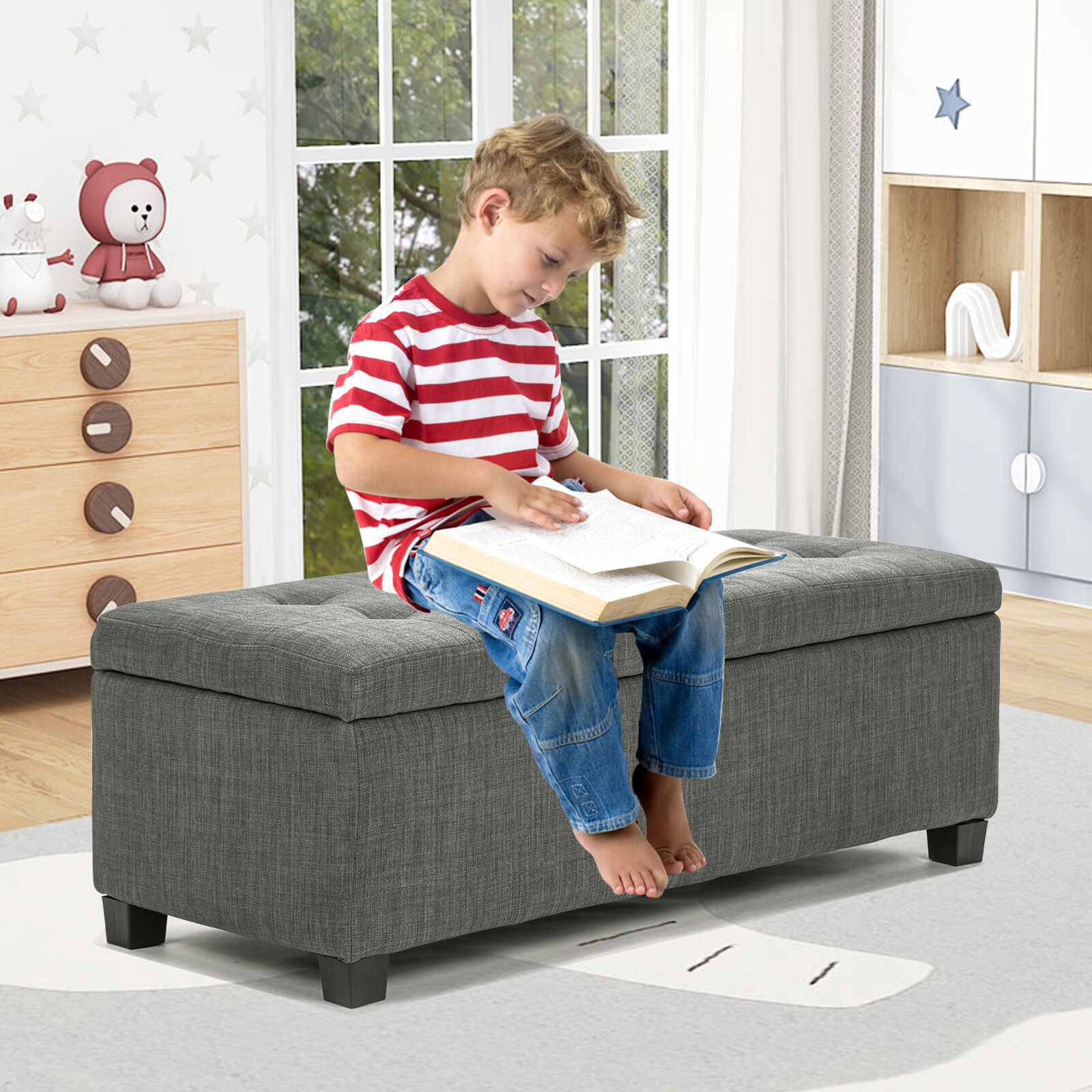 Storage Ottoman Blanket Box Linen Fabric Foot Stool Couch Bed LARGE - Picture 13 of 118