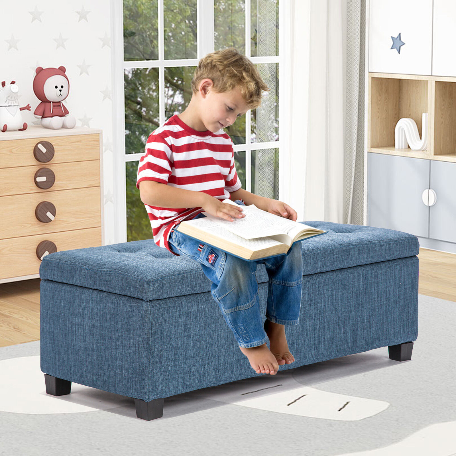 Storage Ottoman Blanket Box Linen Fabric Foot Stool Couch Bed LARGE - Picture 25 of 118