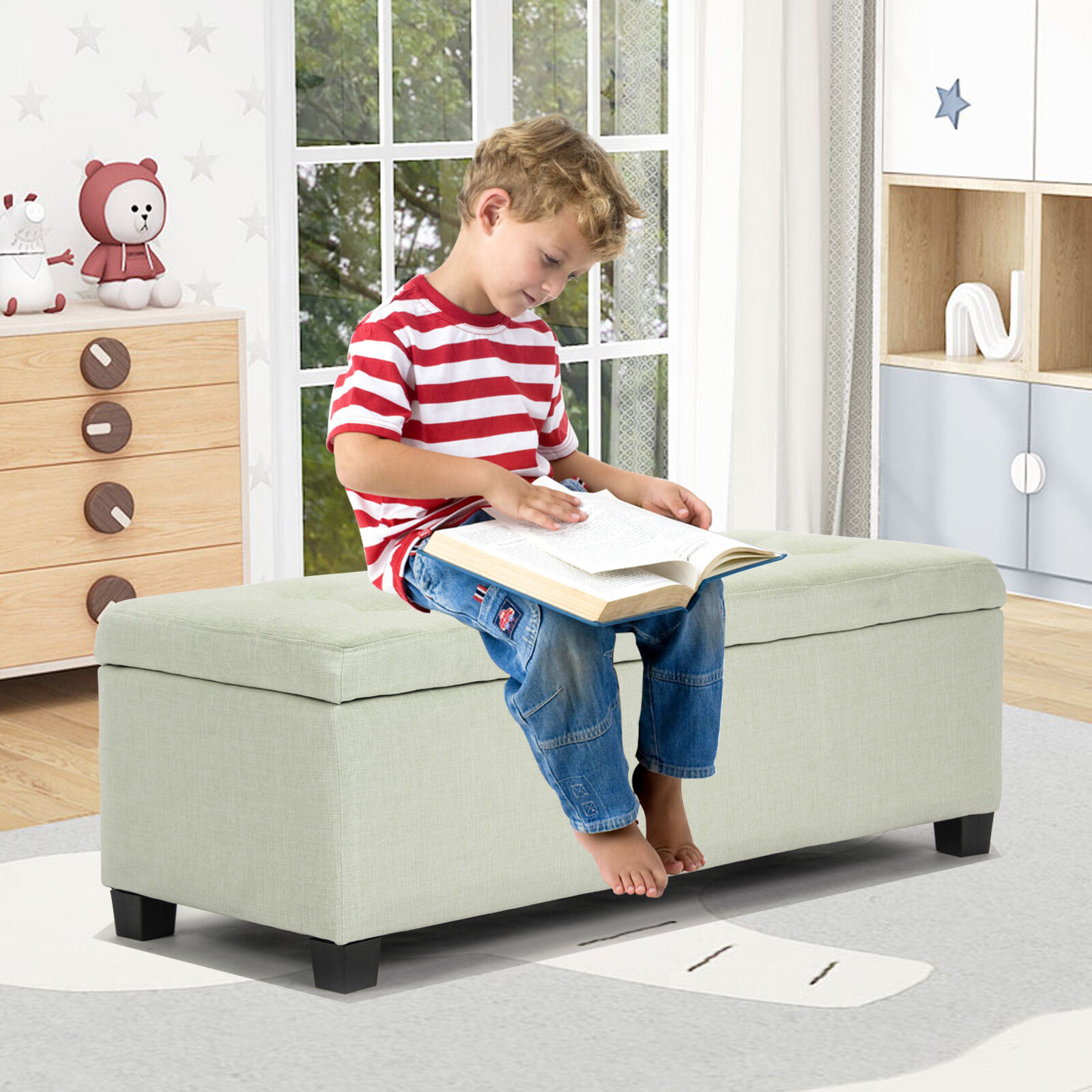 Storage Ottoman Blanket Box Linen Fabric Foot Stool Couch Bed LARGE - Picture 37 of 118
