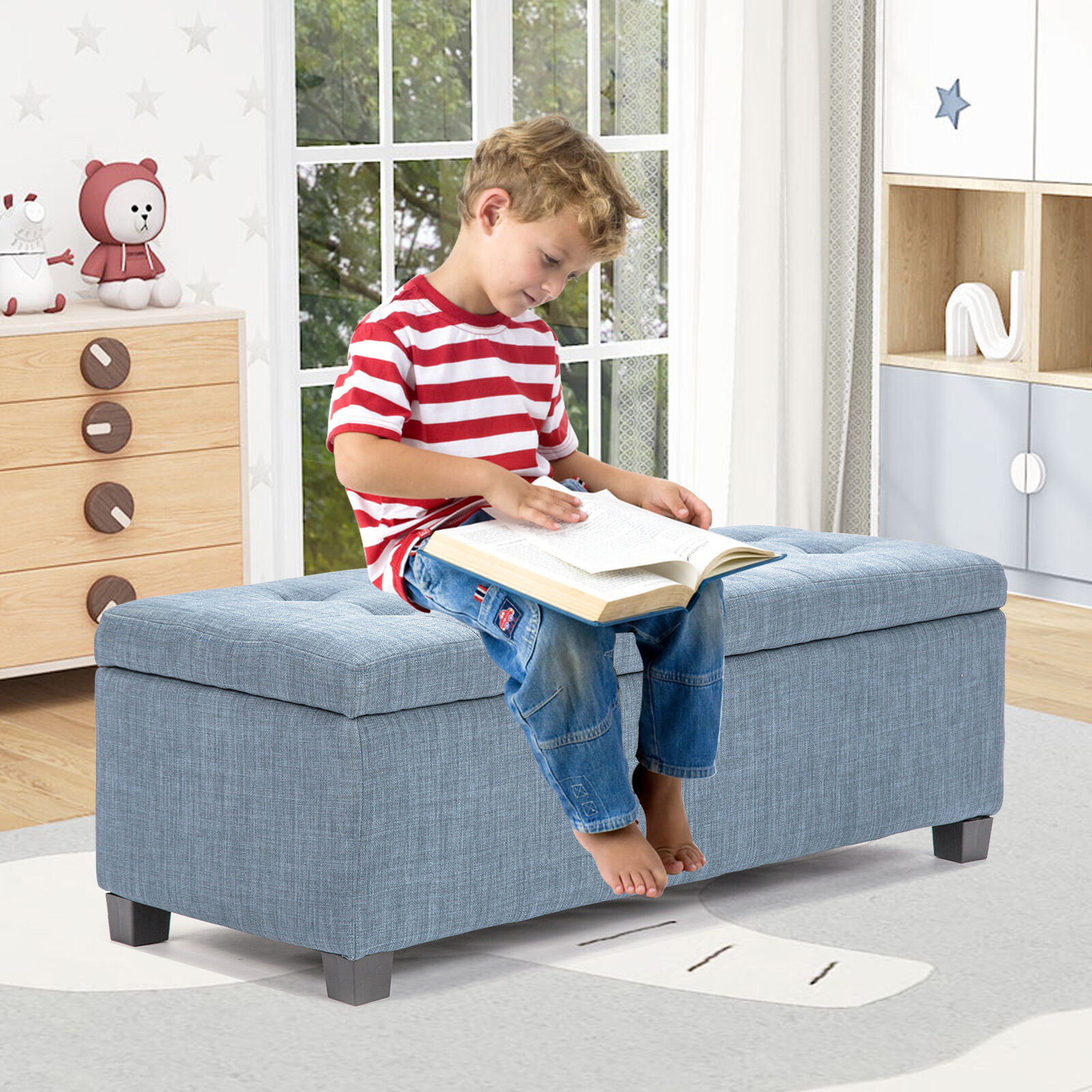 Storage Ottoman Blanket Box Linen Fabric Foot Stool Couch Bed LARGE - Picture 49 of 118