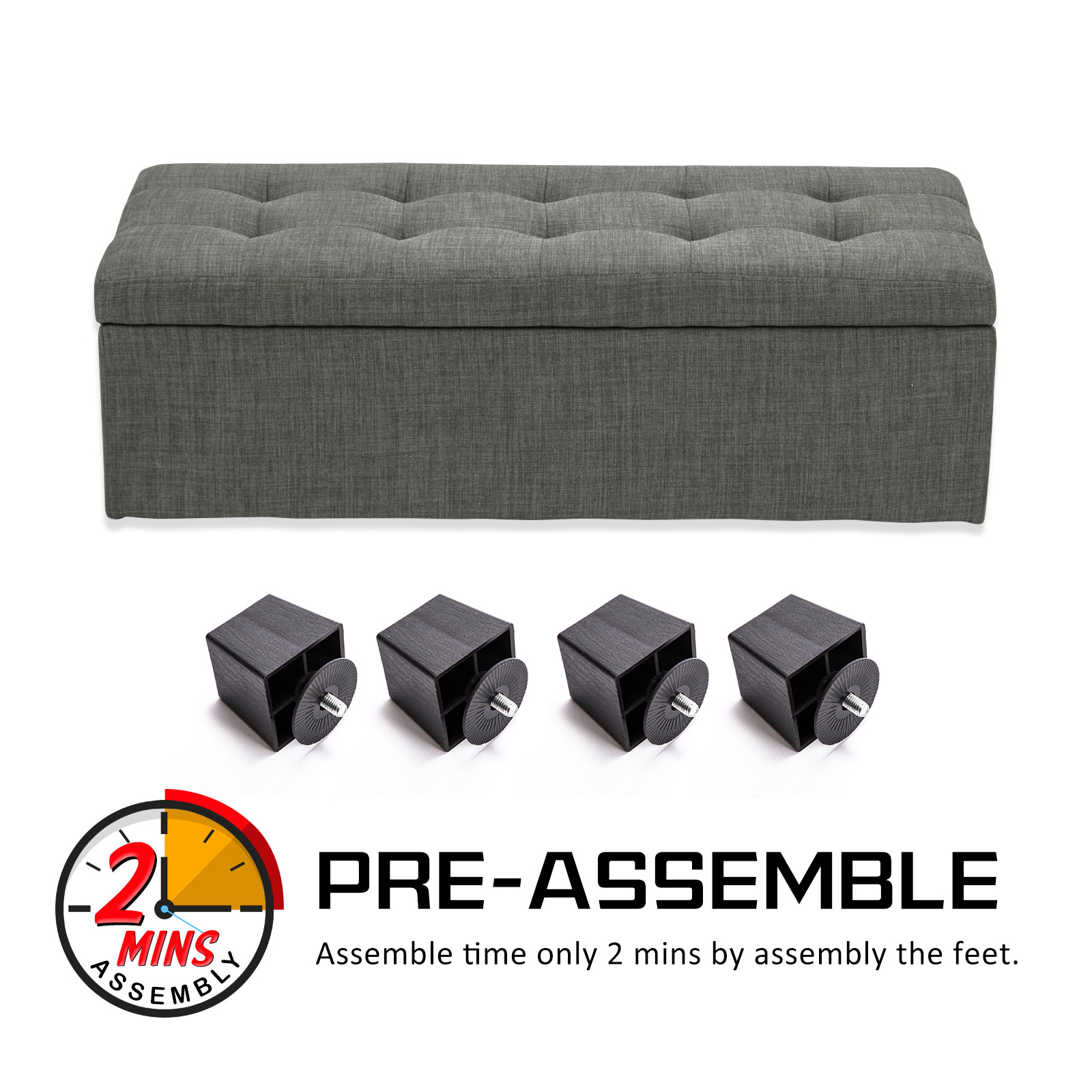 Storage Ottoman Blanket Box Linen Fabric Foot Stool Couch Bed LARGE - Picture 14 of 118