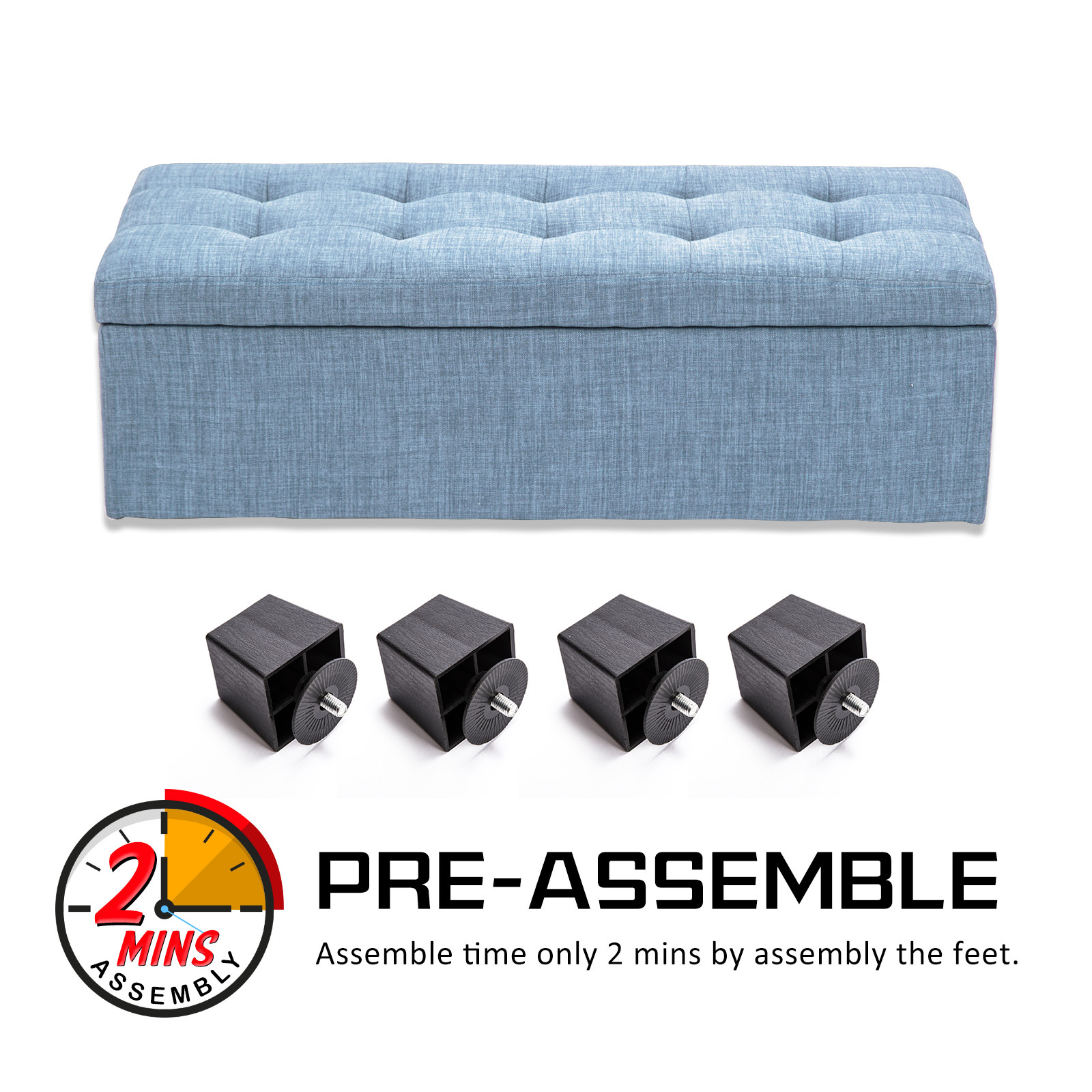 Storage Ottoman Blanket Box Linen Fabric Foot Stool Couch Bed LARGE - Picture 50 of 118