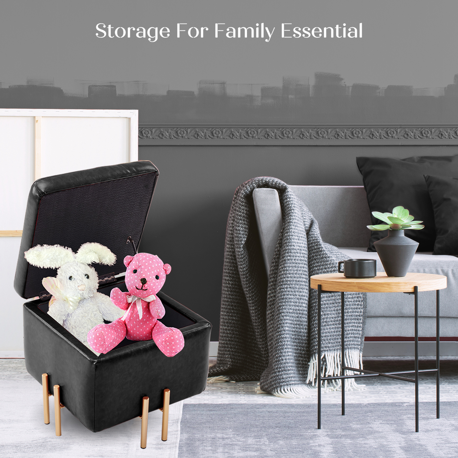 Storage Ottoman Cube Seat Blanket Chest Couch Tuffet Foot Stool PU Leather VAR - Picture 16 of 180