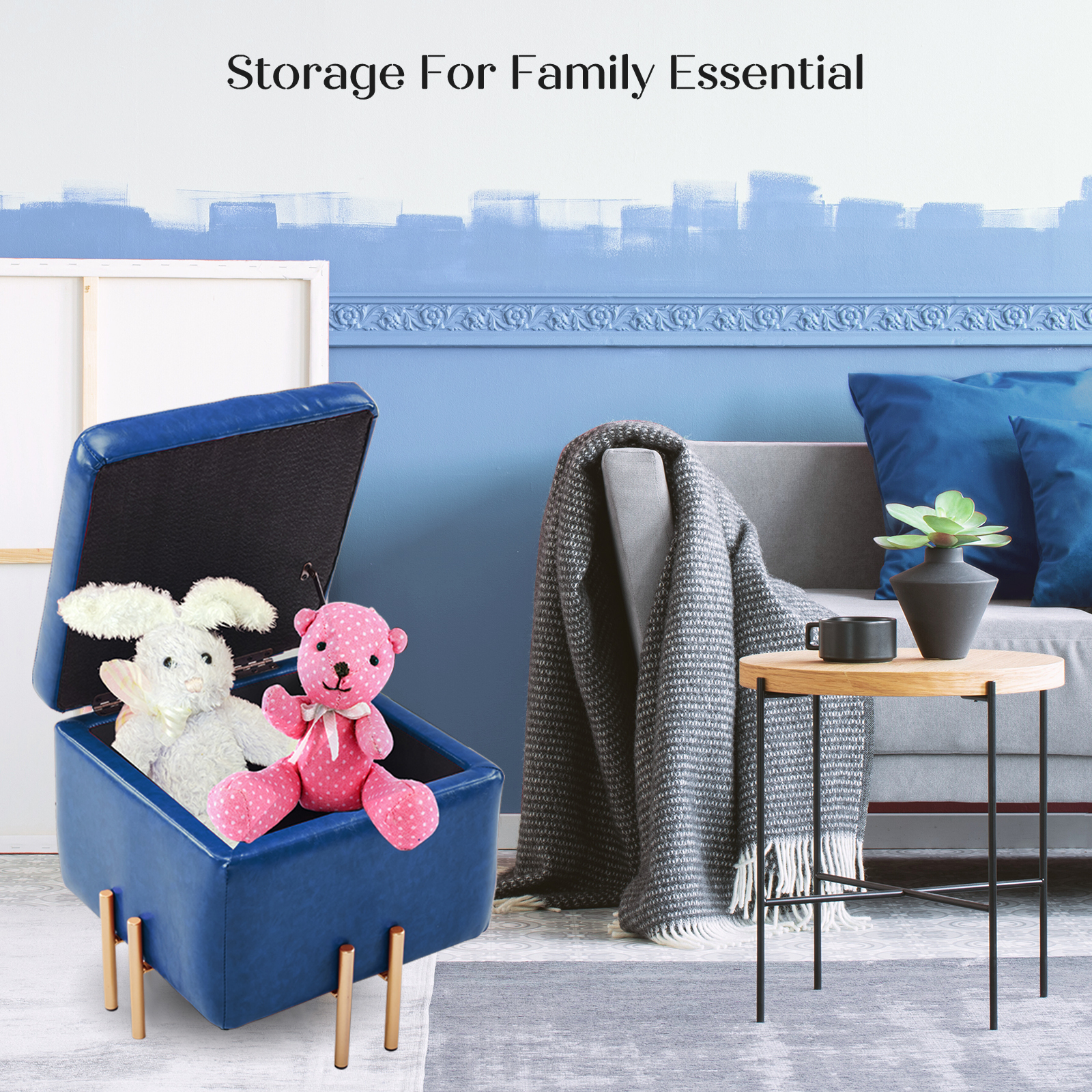Storage Ottoman Cube Seat Blanket Chest Couch Tuffet Foot Stool PU Leather VAR - Picture 76 of 180