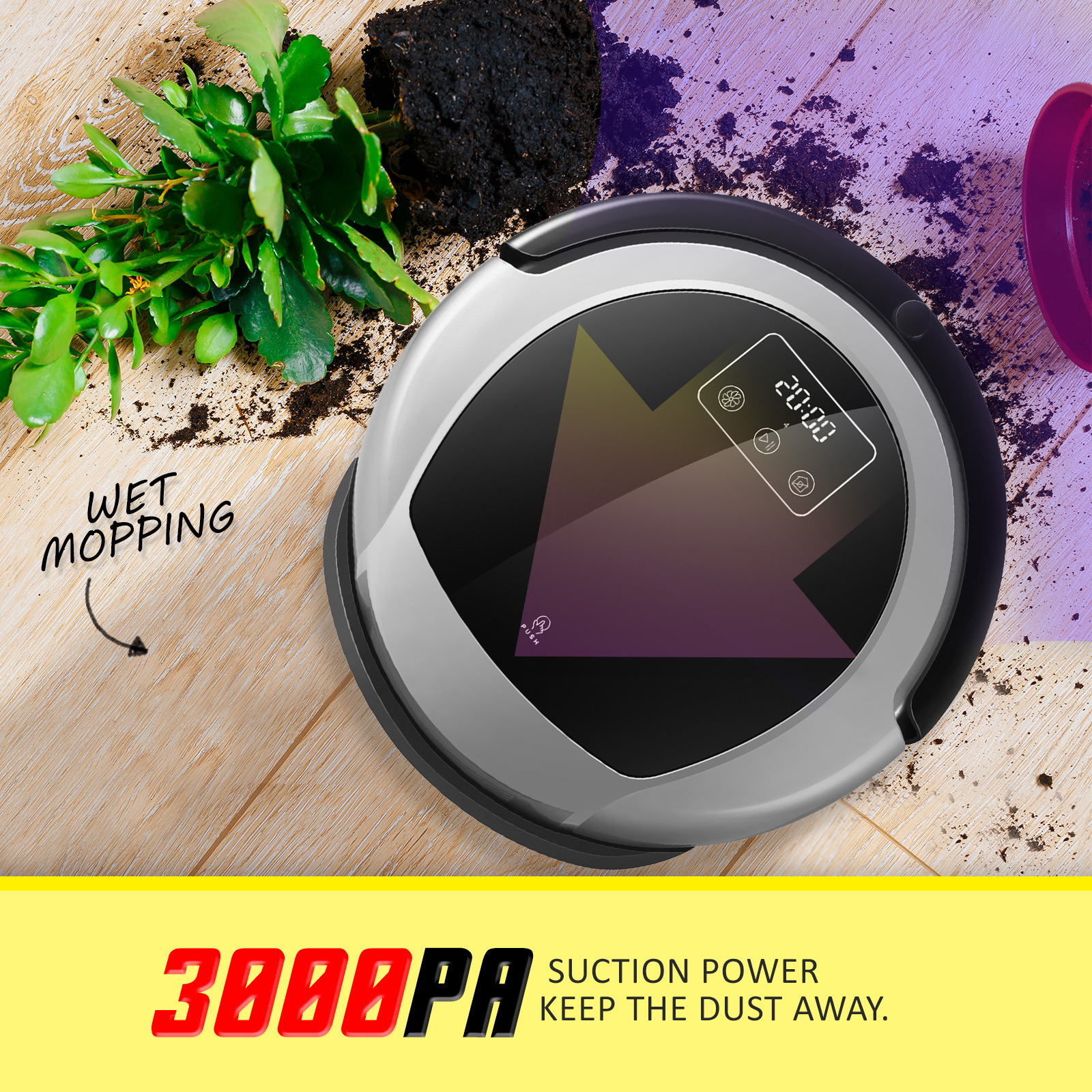 3000PA Brushless Motor Vacuum Cleaner Robot BLACK SCHÜRZE