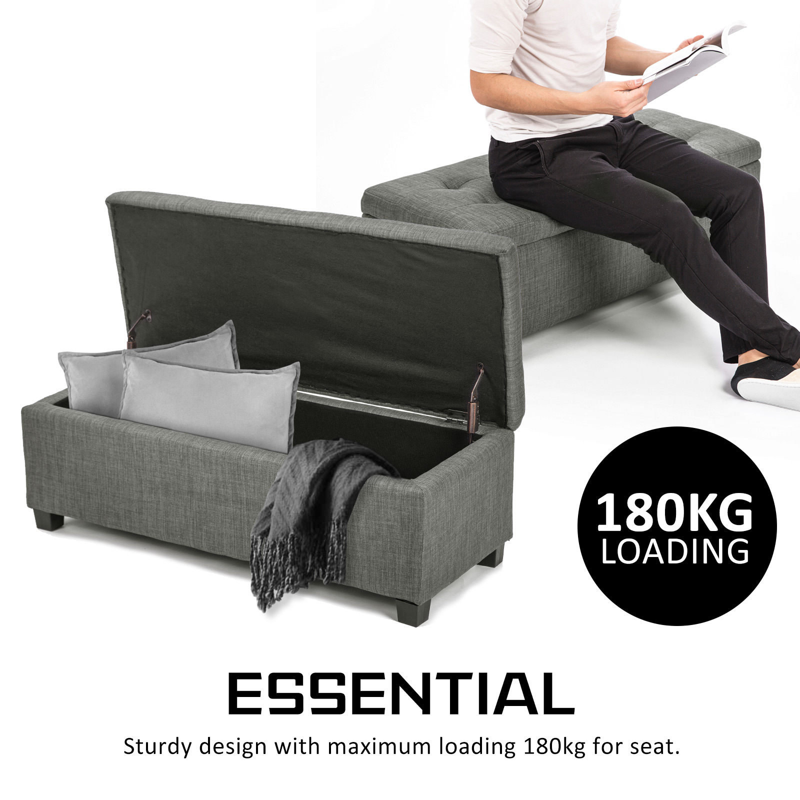 Storage Ottoman Blanket Box Linen Fabric Foot Stool Couch Bed LARGE - Picture 15 of 118