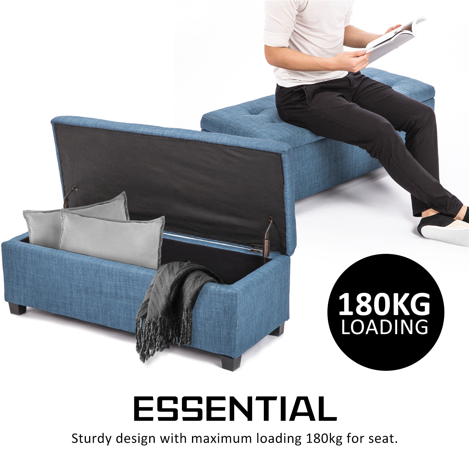 Storage Ottoman Blanket Box Linen Fabric Foot Stool Couch Bed LARGE - Picture 27 of 118