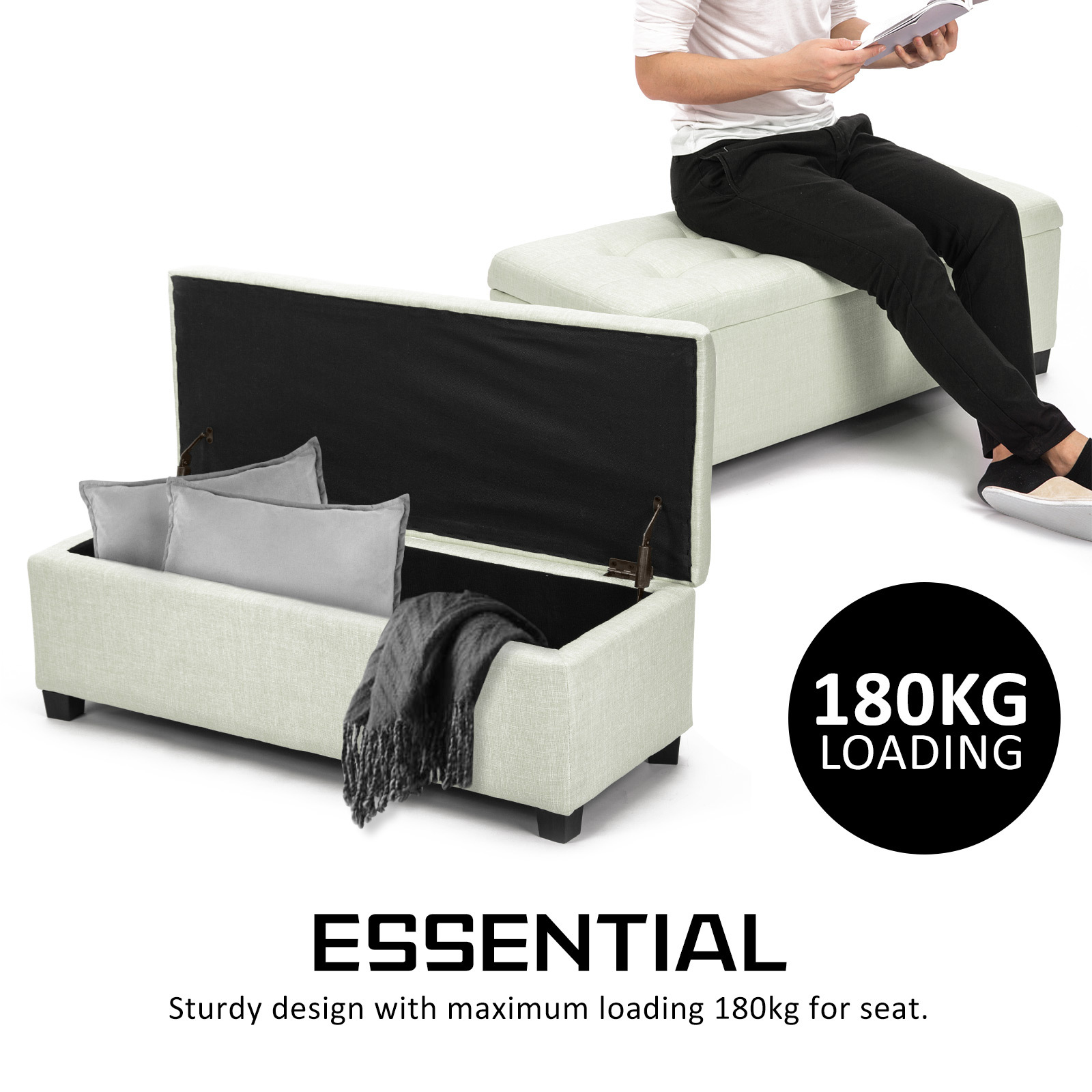 Storage Ottoman Blanket Box Linen Fabric Foot Stool Couch Bed LARGE - Picture 39 of 118
