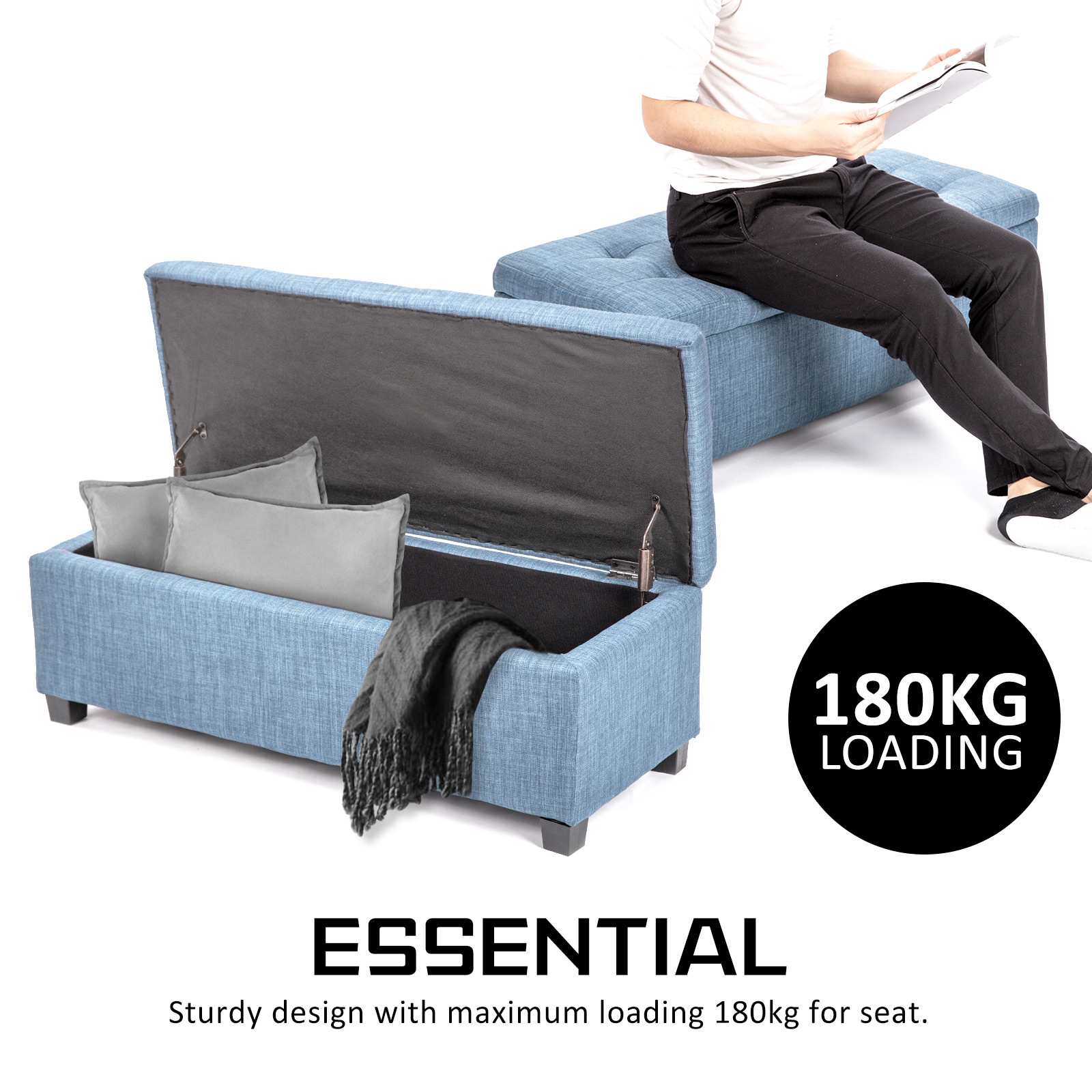 Storage Ottoman Blanket Box Linen Fabric Foot Stool Couch Bed LARGE - Picture 51 of 118