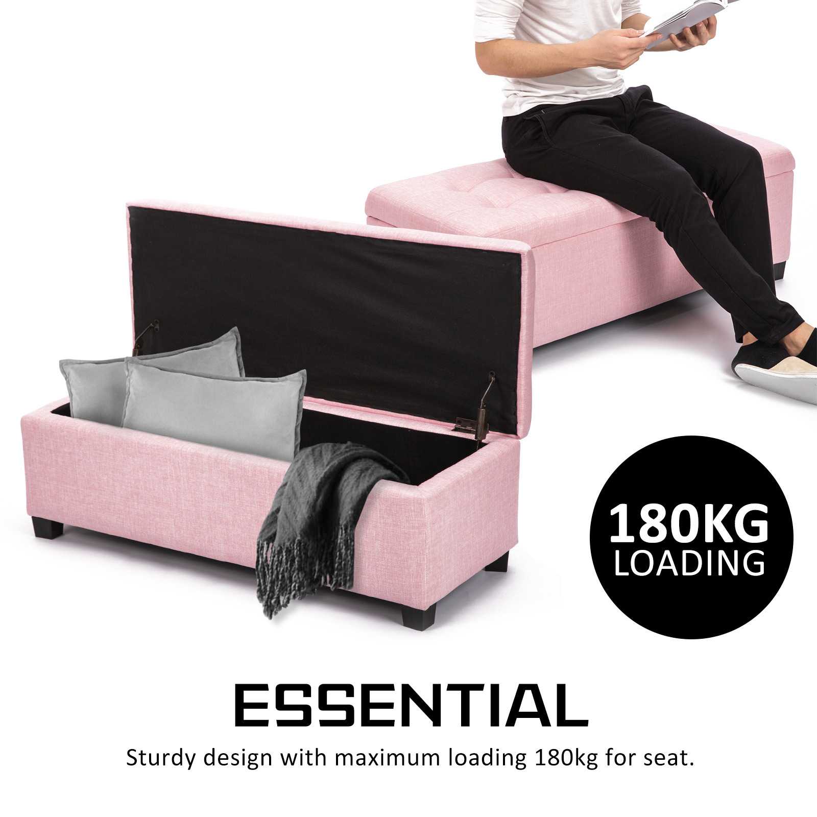 Storage Ottoman Blanket Box Linen Fabric Foot Stool Couch Bed LARGE - Picture 63 of 118