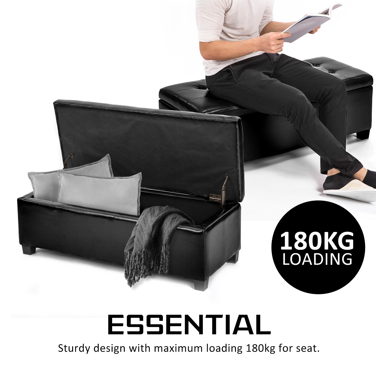 Storage Ottoman Blanket Box Linen Fabric Foot Stool Couch Bed LARGE - Picture 75 of 118