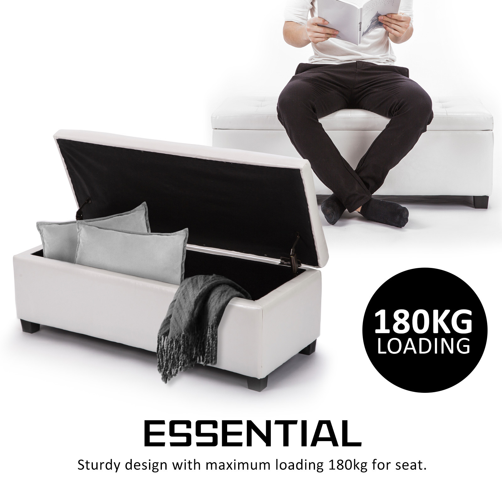 Storage Ottoman Blanket Box Linen Fabric Foot Stool Couch Bed LARGE - Picture 111 of 118