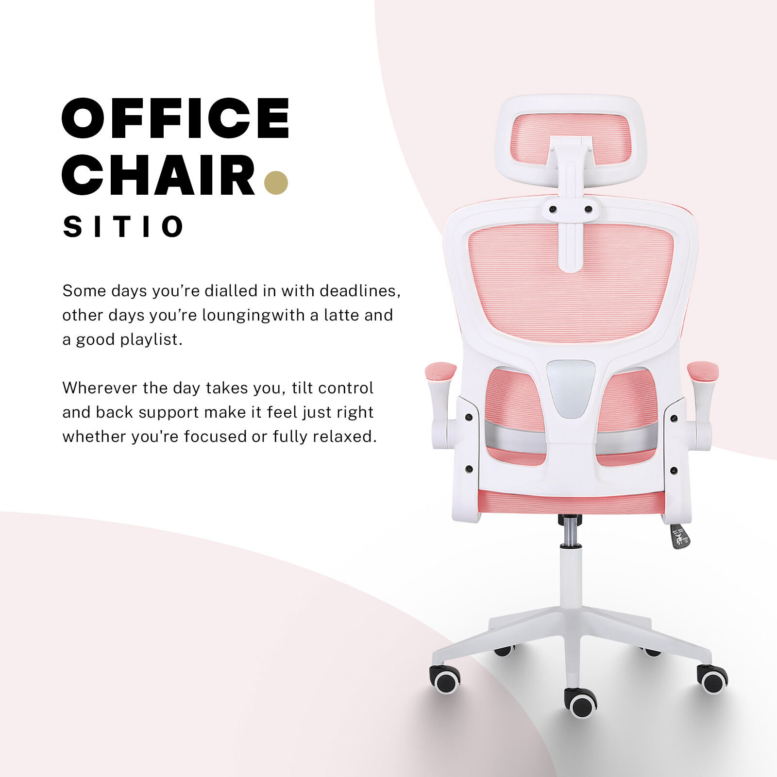 Ergonomic Mesh Office Chair, Lumbar Support, Adjust Headrest PINK/GREY/BLACK/B&W - Picture 38 of 75