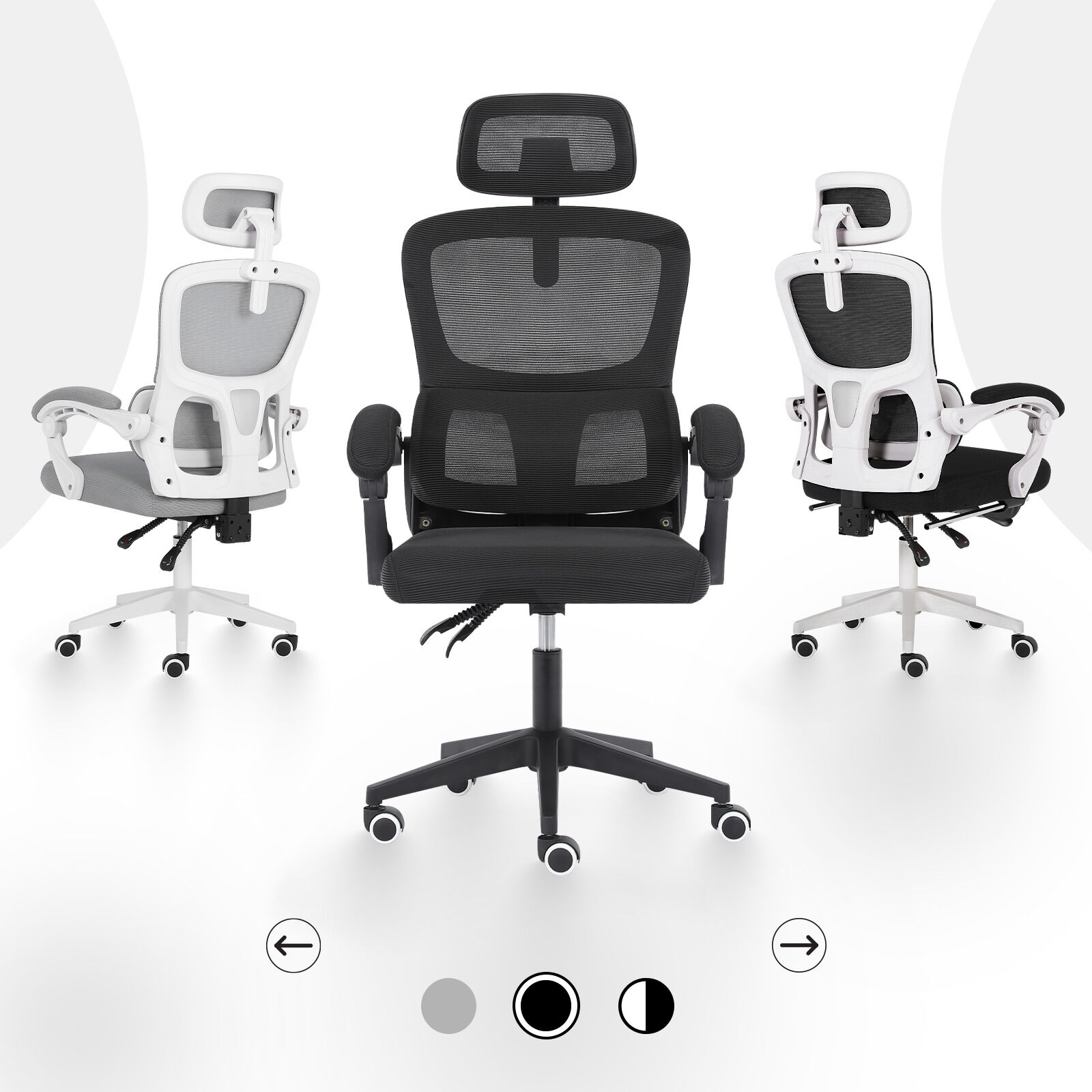 Ergonomic Mesh Office Chair, Lumbar Support, Adjust Headrest PINK/GREY/BLACK/B&W - Picture 49 of 75