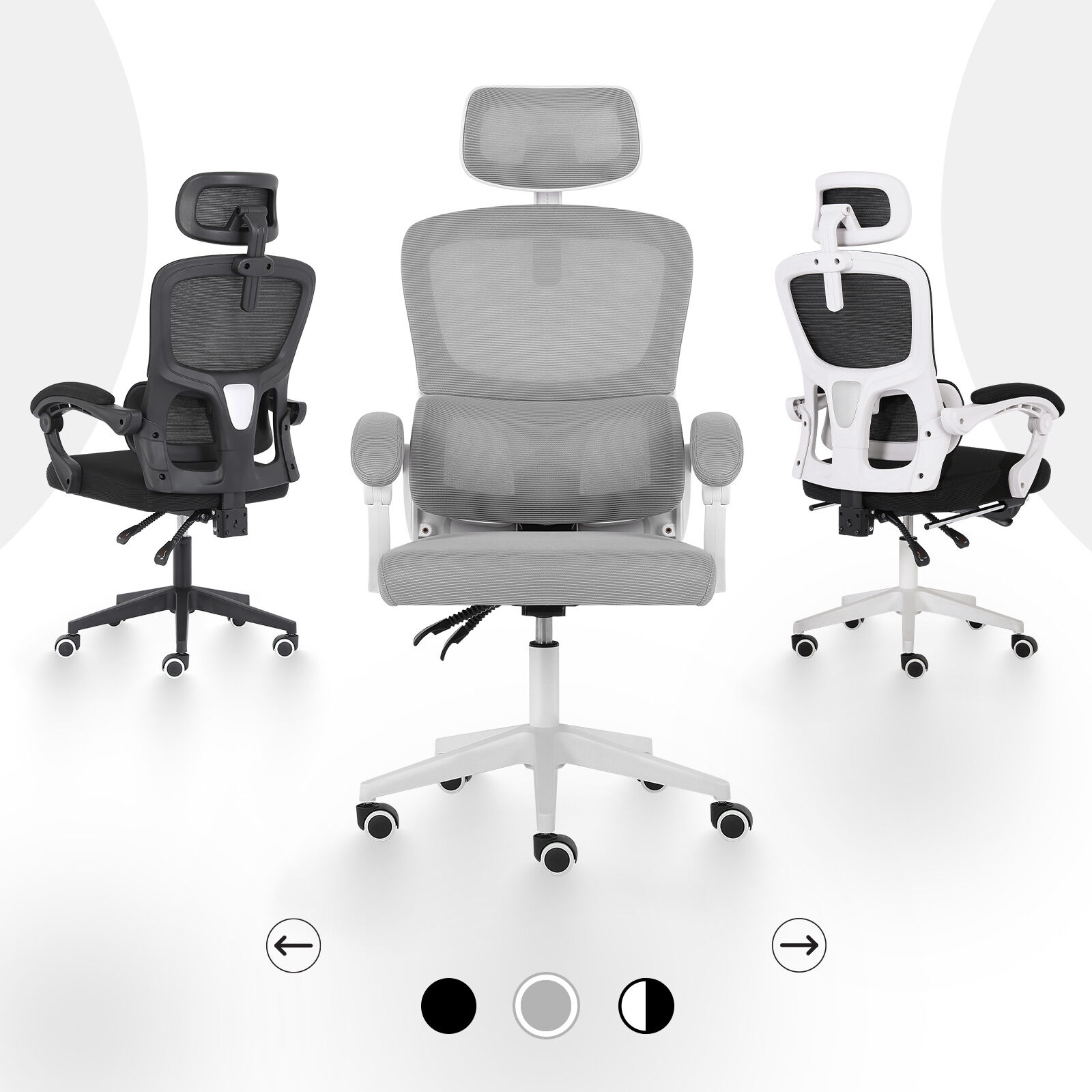 Ergonomic Mesh Office Chair, Lumbar Support, Adjust Headrest PINK/GREY/BLACK/B&W - Picture 59 of 75
