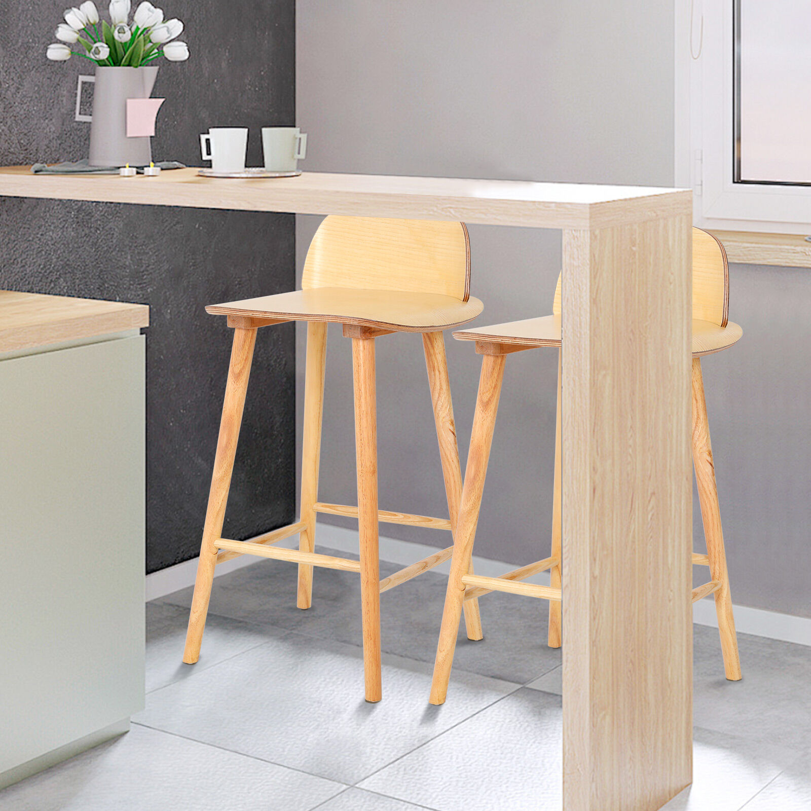 2X 4X Natural Wood Bar Stools 65cm - Kitchen Counter Barstool Scandinavian Chair - Picture 74 of 101