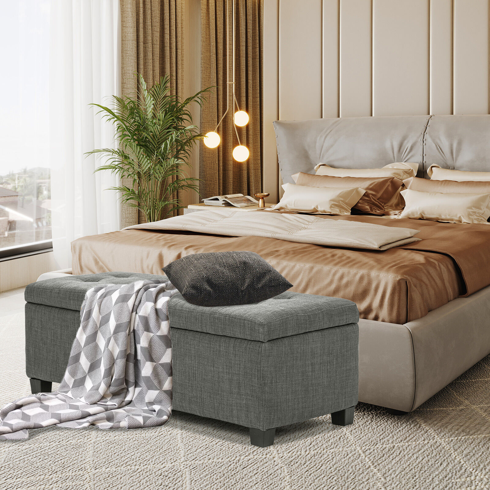 Storage Ottoman Blanket Box Linen Fabric Foot Stool Couch Bed LARGE - Picture 16 of 118