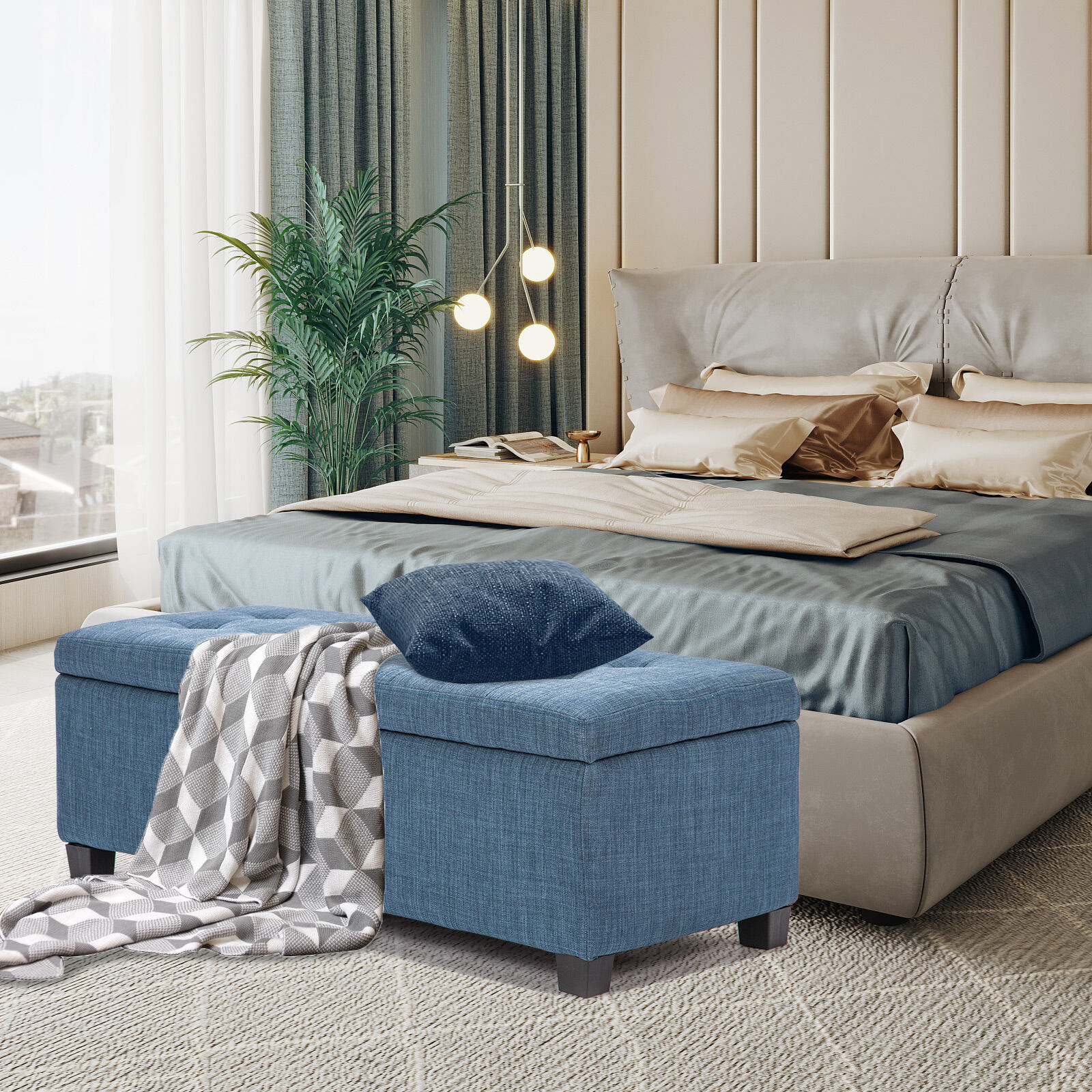 Storage Ottoman Blanket Box Linen Fabric Foot Stool Couch Bed LARGE - Picture 28 of 118